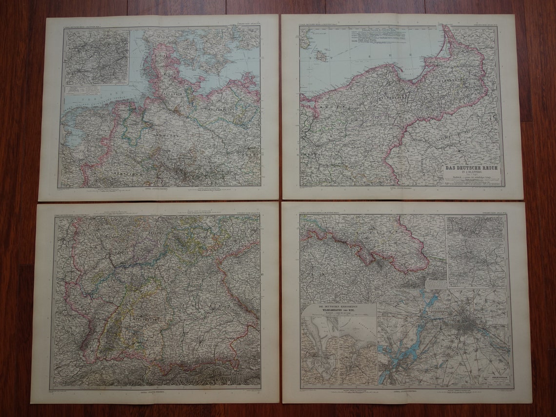 Grote antieke kaart van DUITSLAND landkaart van het Duitse Rijk in 1892 originele 130+ jaar oude kaarten Berlijn Pruissen Polen XXL Zeer Groot