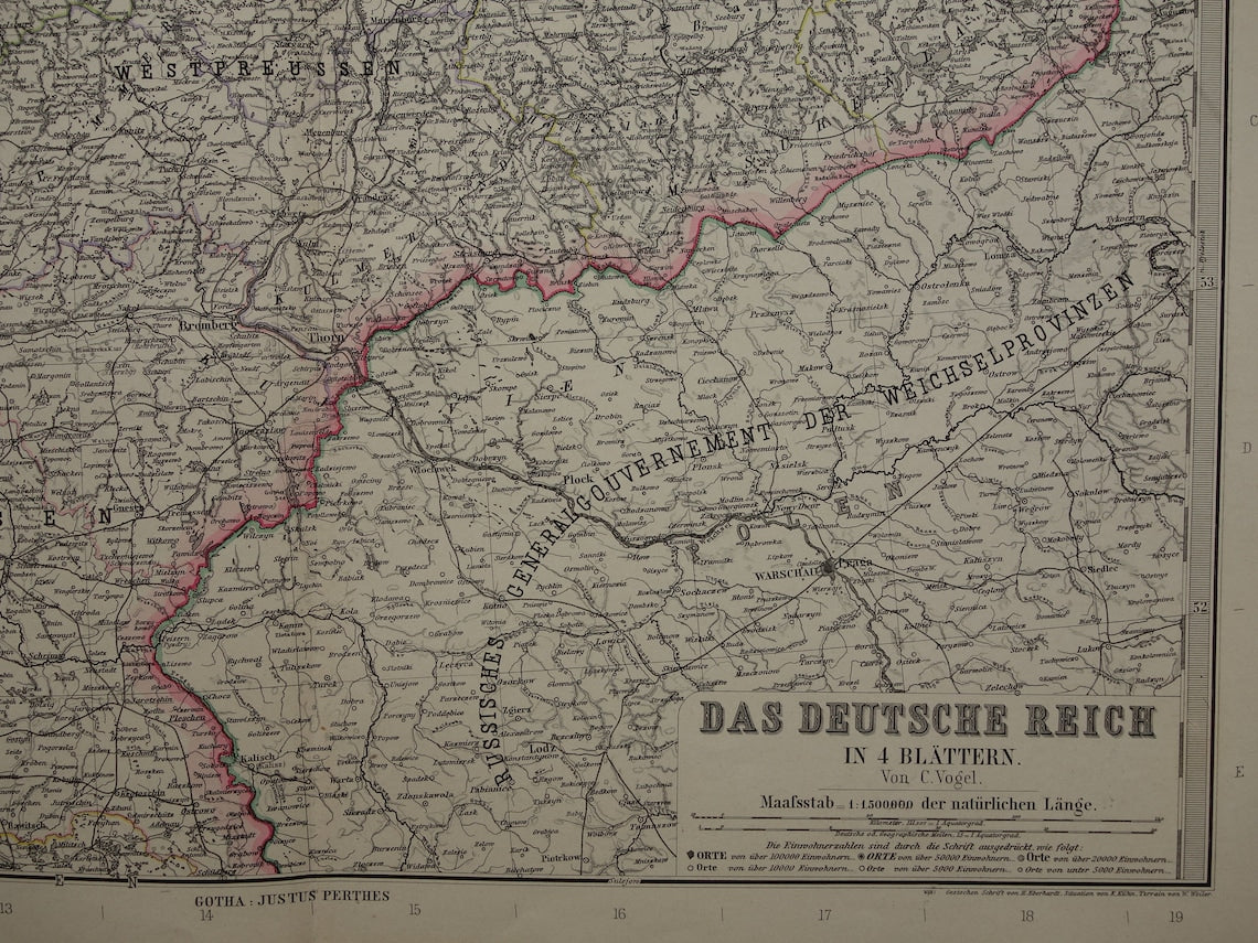 Grote antieke kaart van DUITSLAND landkaart van het Duitse Rijk in 1892 originele 130+ jaar oude kaarten Berlijn Pruissen Polen XXL Zeer Groot