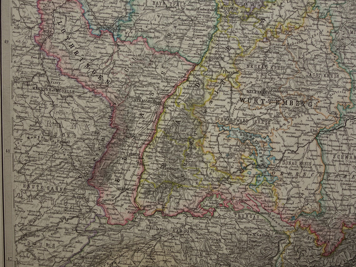 Grote antieke kaart van DUITSLAND landkaart van het Duitse Rijk in 1892 originele 130+ jaar oude kaarten Berlijn Pruissen Polen XXL Zeer Groot