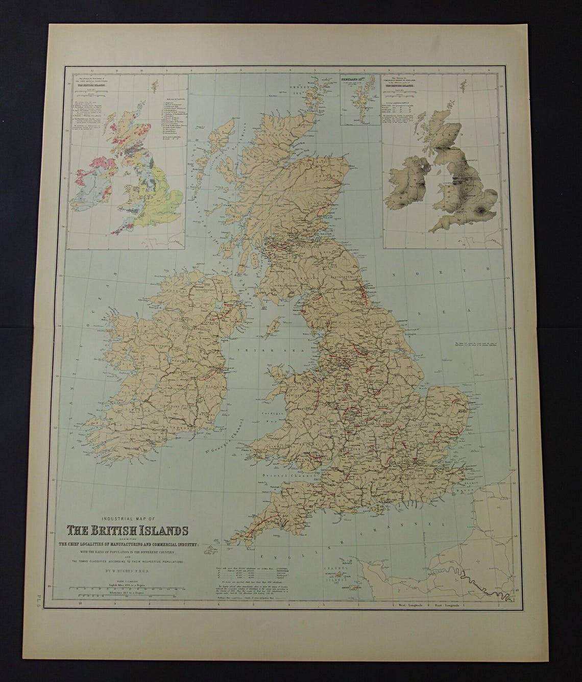 Grote vintage landkaart van GROOT BRITTANIË en IERLAND 150+ jaar oude antieke Engelse kaart Verenigd Koninkrijk