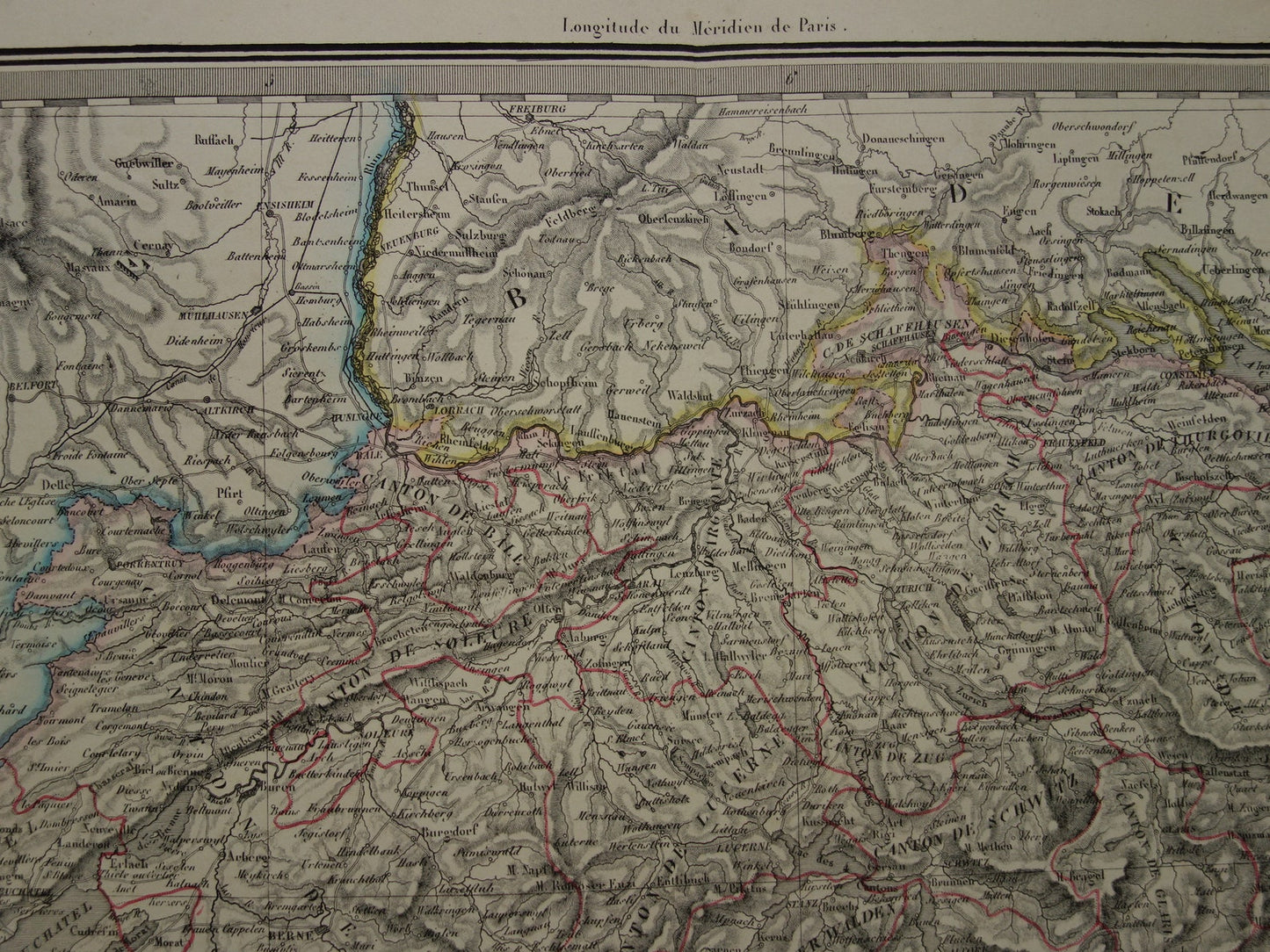 ZWITSERLAND Grote oude landkaart uit 1851 originele antieke Franse kaart met jaartal