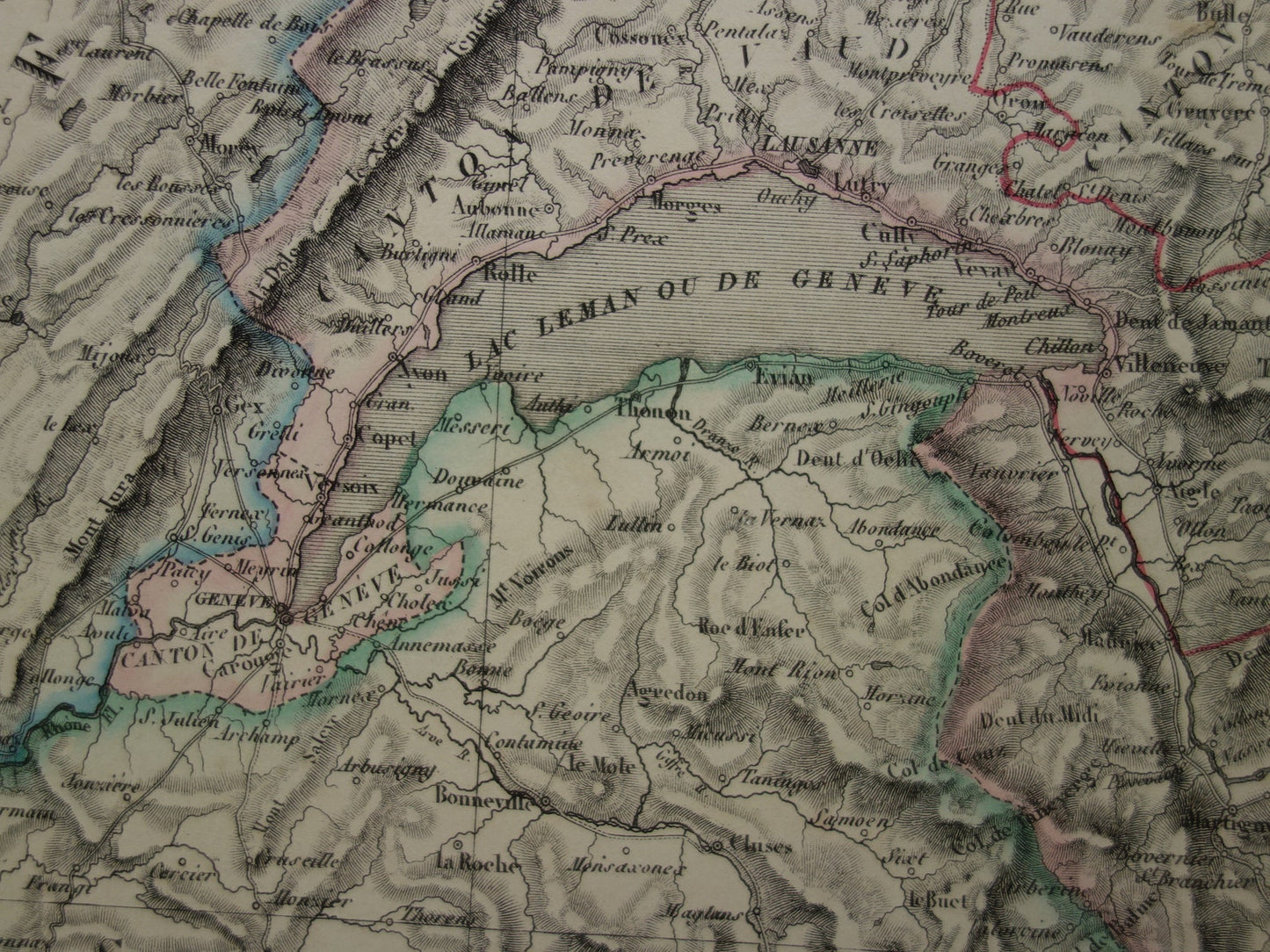 ZWITSERLAND Grote oude landkaart uit 1851 originele antieke Franse kaart met jaartal