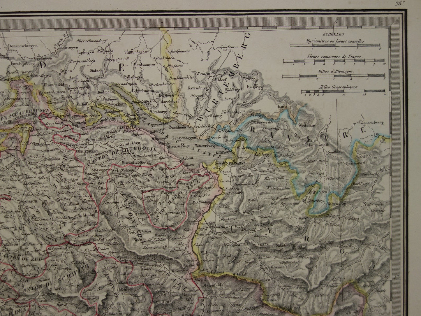 ZWITSERLAND Grote oude landkaart uit 1851 originele antieke Franse kaart met jaartal