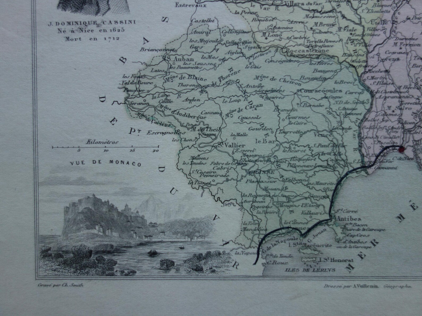 Oude kaart van Alpes Maritimes uit 1870 originele antieke landkaart Nice Monaco departement Frankrijk