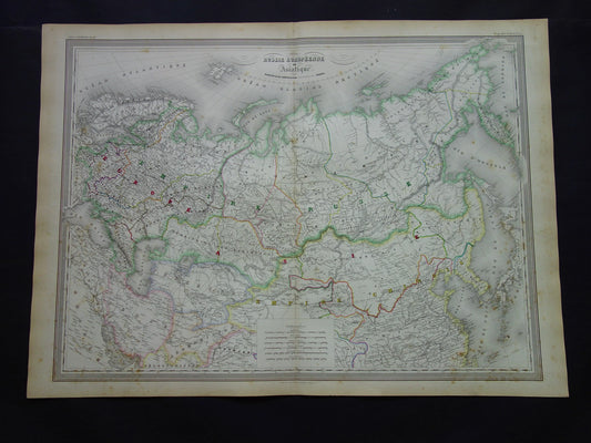 Oude landkaart van Rusland Zeer grote kaart Europees en Aziatisch deel Russische Rijk uit 1858 Originele vintage kaarten