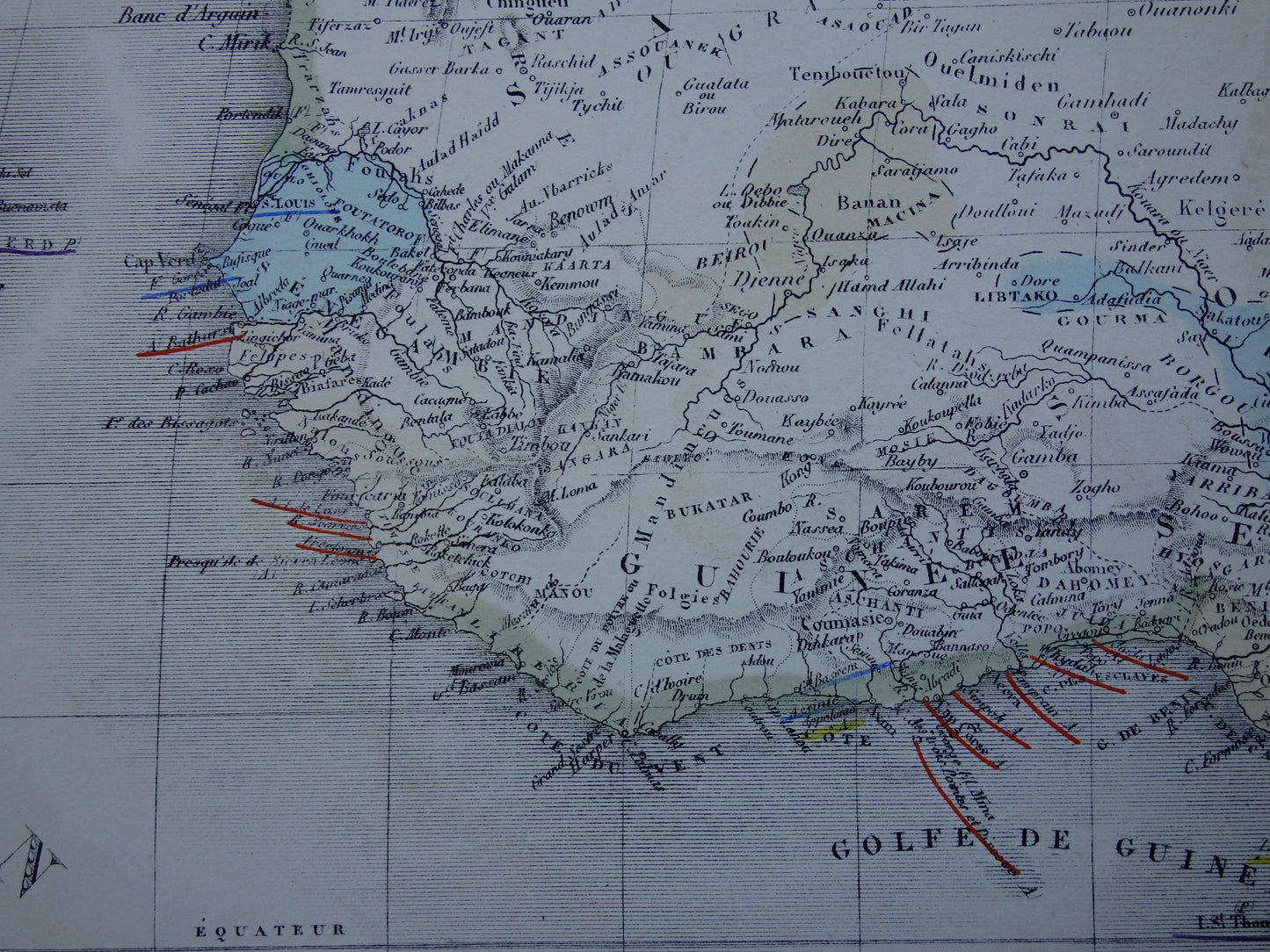 Grote oude kaart van Afrika uit 1876 Antieke handgekleurde landkaart print van Afrikaans continent