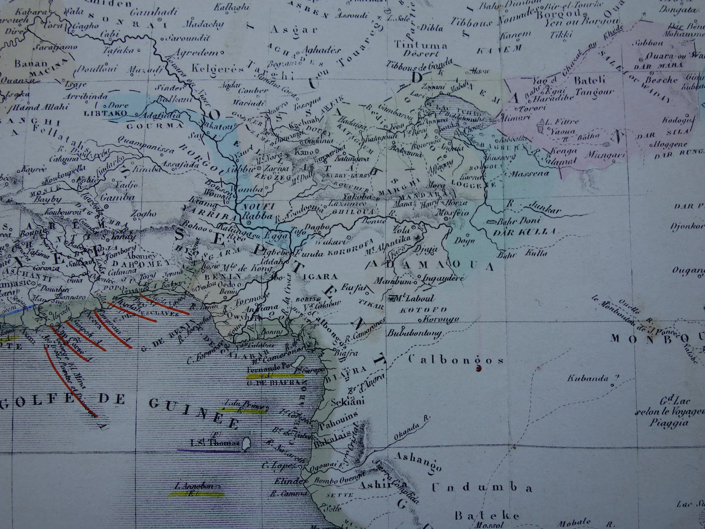 Grote oude kaart van Afrika uit 1876 Antieke handgekleurde landkaart print van Afrikaans continent
