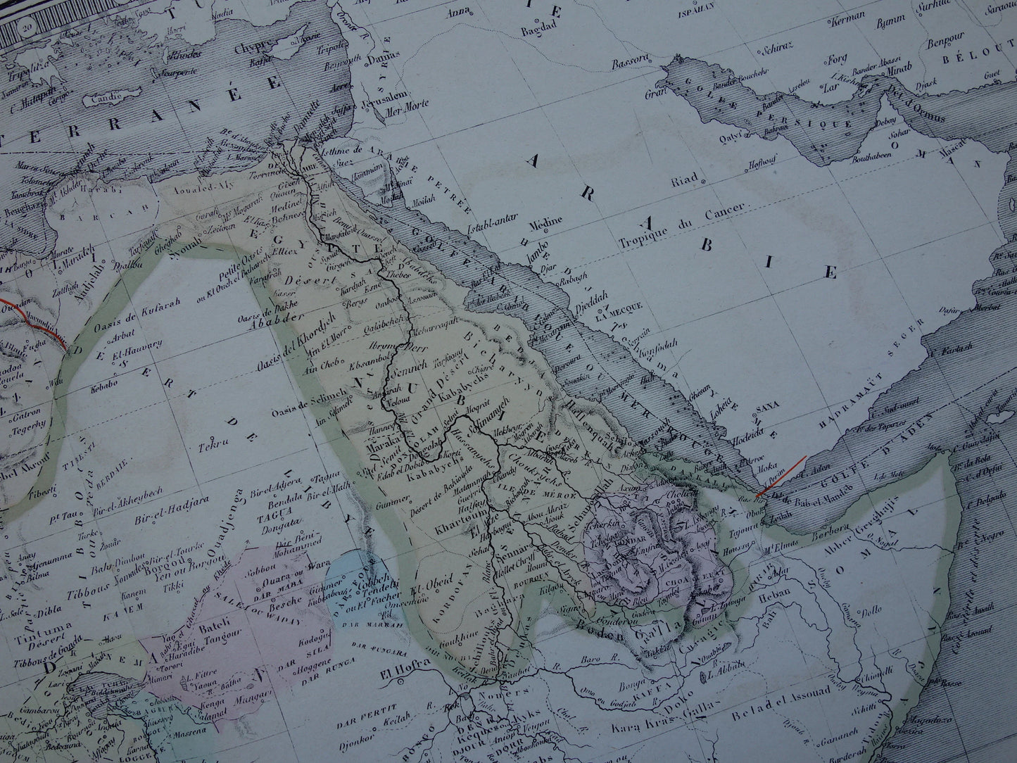 Grote oude kaart van Afrika uit 1876 Antieke handgekleurde landkaart print van Afrikaans continent