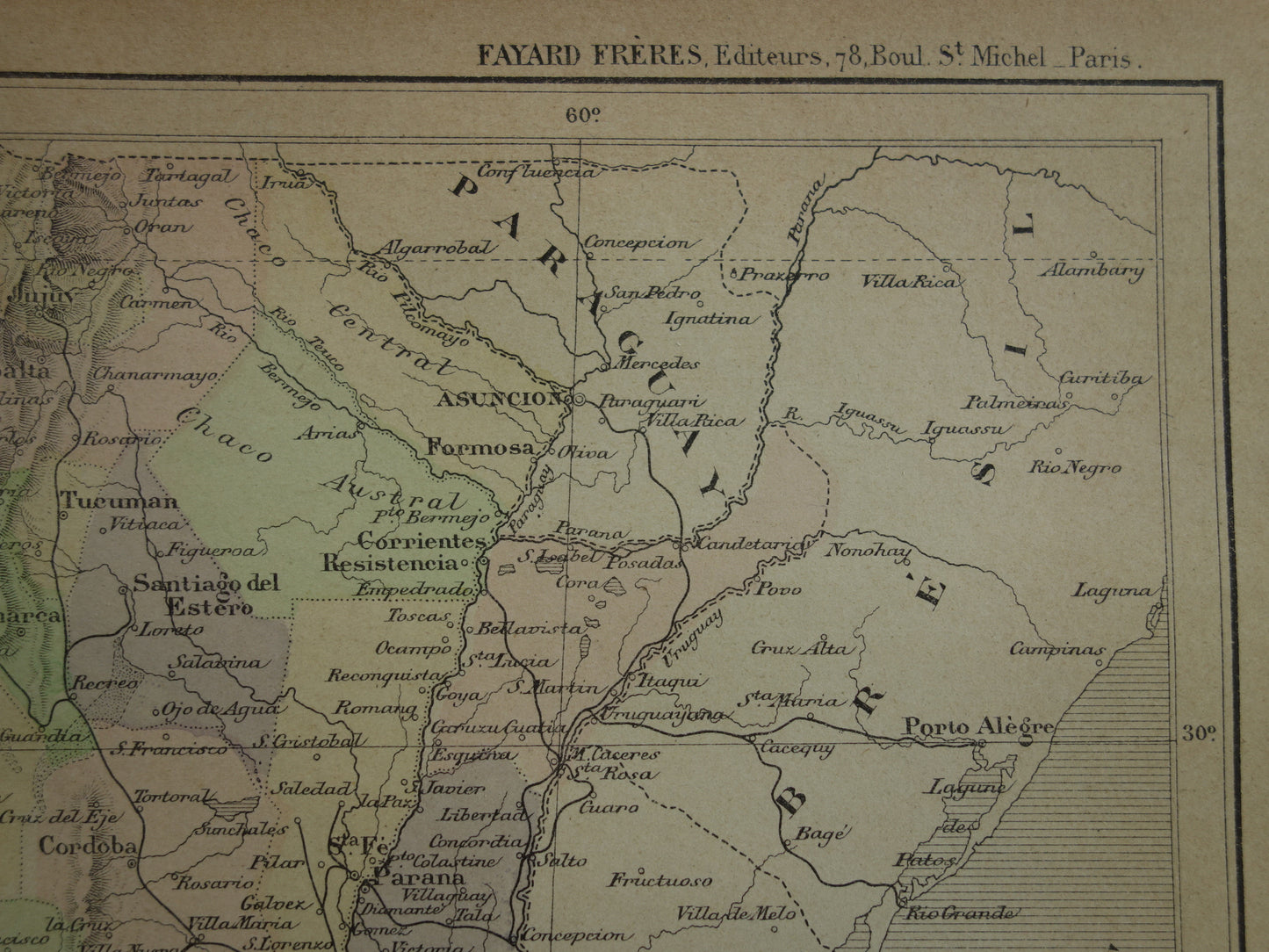 ARGENTINIE oude kaart van Argentinië 1896 originele antieke Franse landkaart