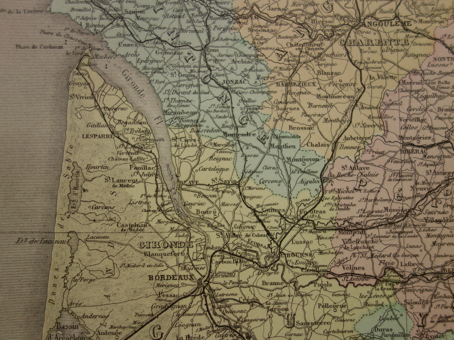 Zeer Grote antieke kaart van Frankrijk 1883 originele oude landkaart poster 106x140 cm Parijs