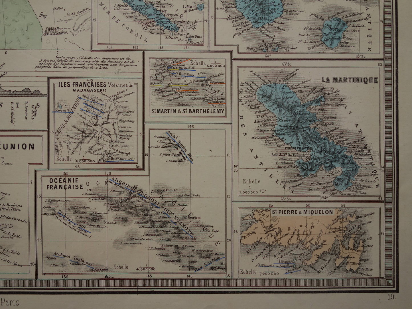 ALGERIJE oude kaart van Algerije en alle Franse Koloniën uit 1876 Antieke grote landkaart poster Frankrijk