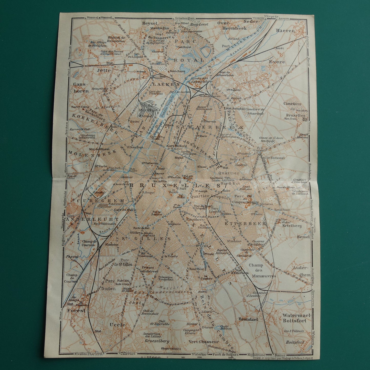BRUSSEL oude kaart van Brussel België uit 1914 kleine originele antieke plattegrond Laeken Etterbeek landkaart
