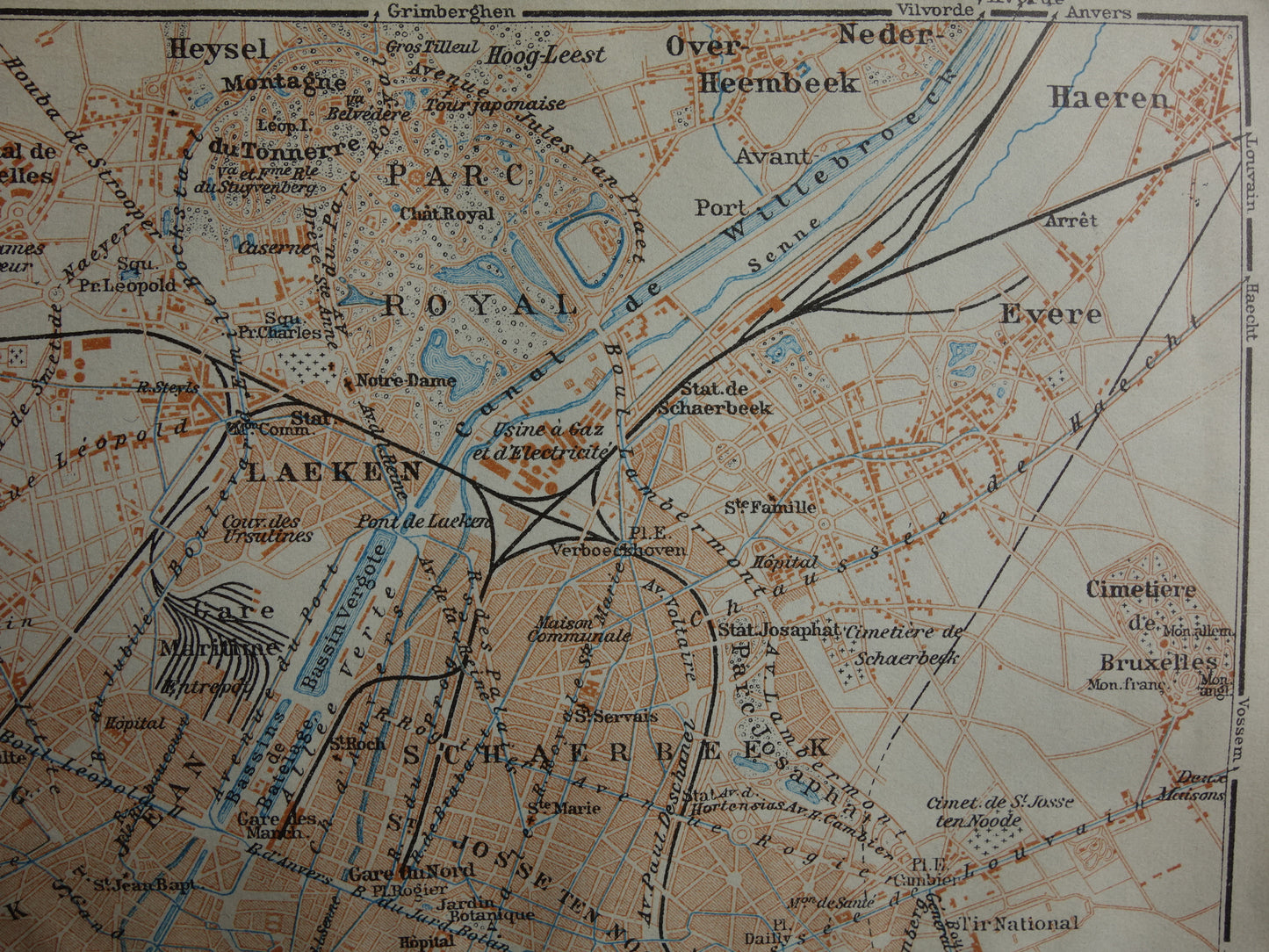 BRUSSEL oude kaart van Brussel België uit 1914 kleine originele antieke plattegrond Laeken Etterbeek landkaart