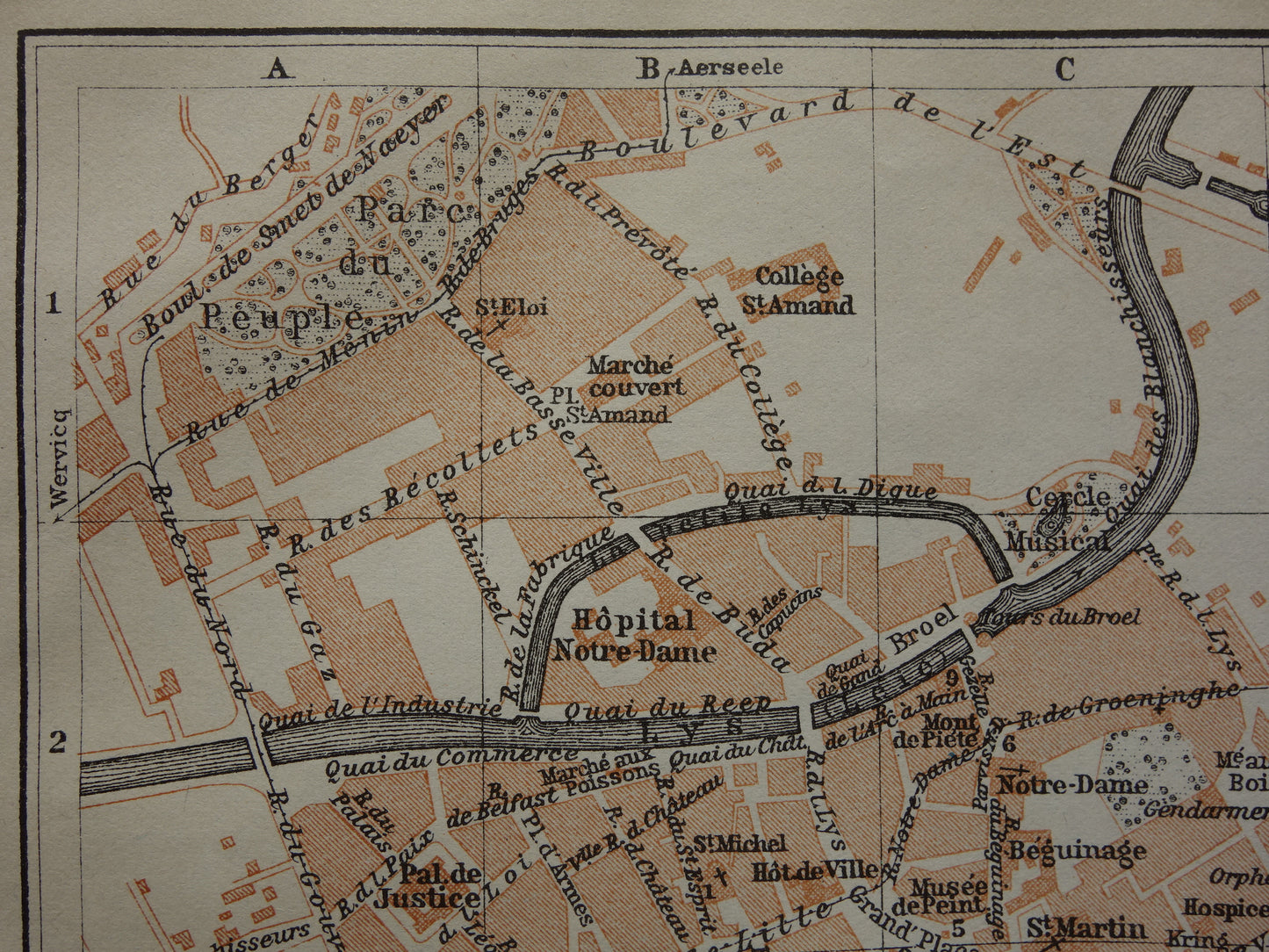 KORTRIJK oude kaart van Kortrijk / Courtrai België uit 1914 kleine originele antieke plattegrond landkaart