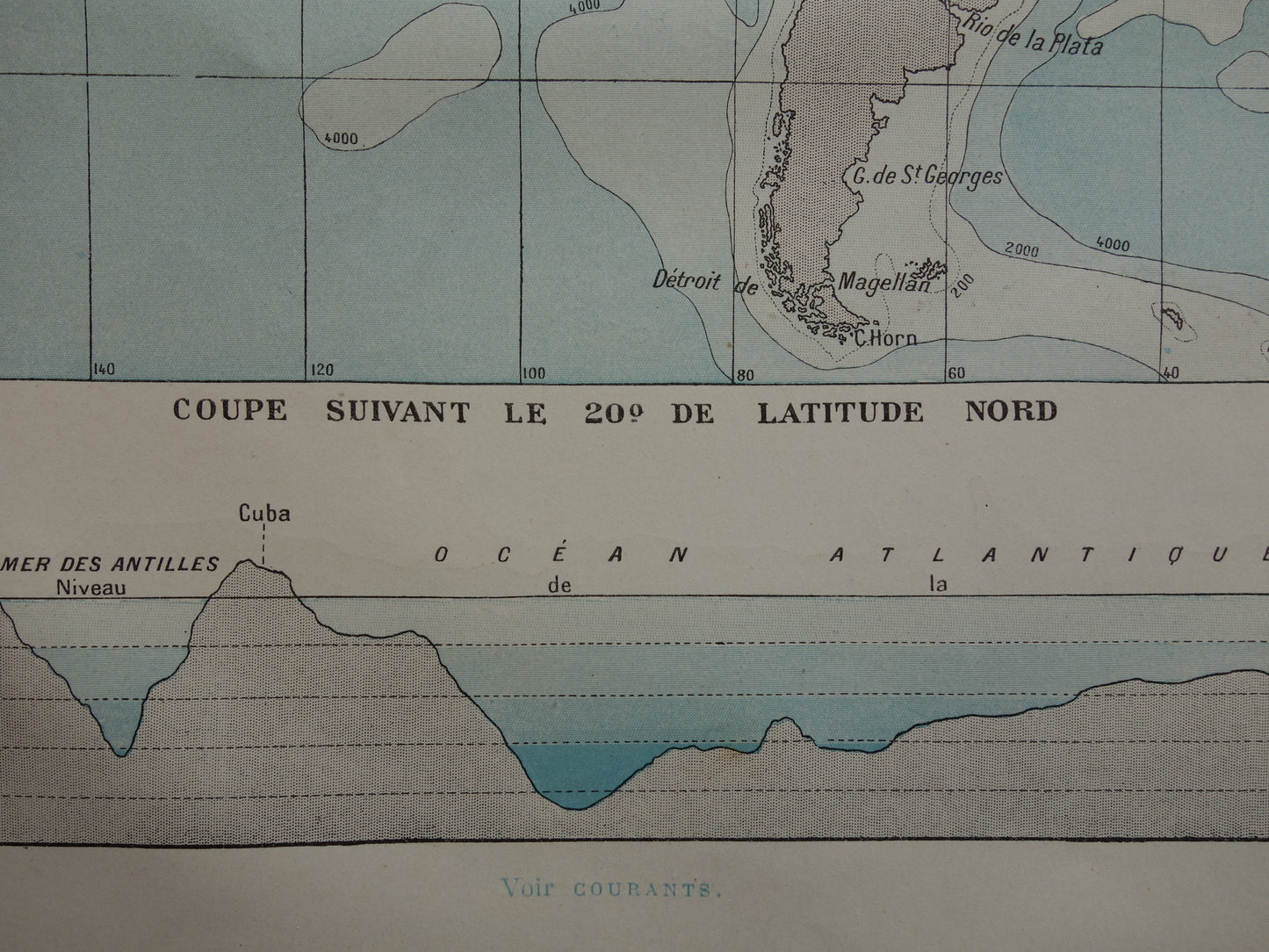 Oude wereldkaart van Oceanen 1902 originele antieke kaart / zeekaart zeediepte