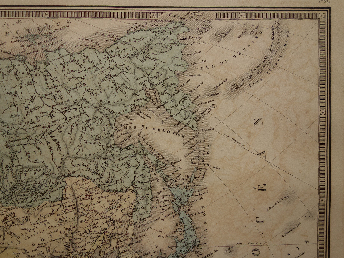 AZIË oude kaart uit 1876 originele antieke landkaart van continent Azië poster