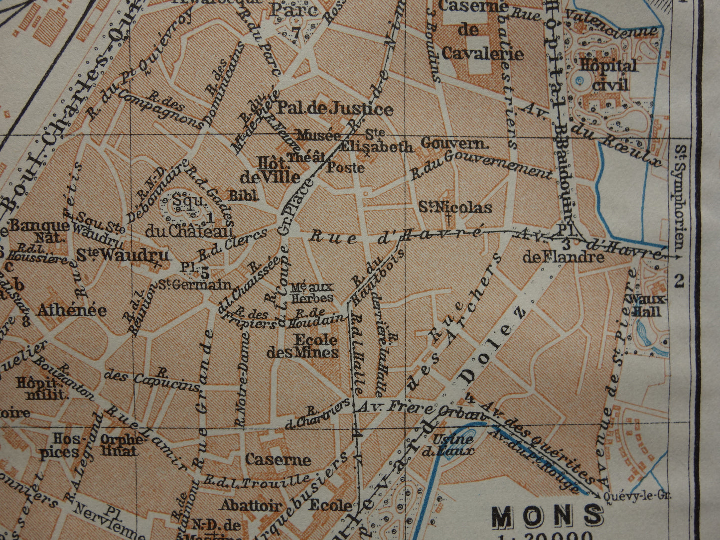MONS oude kaart van Bergen België uit 1914 kleine originele antieke plattegrond landkaart Mons / Bergen