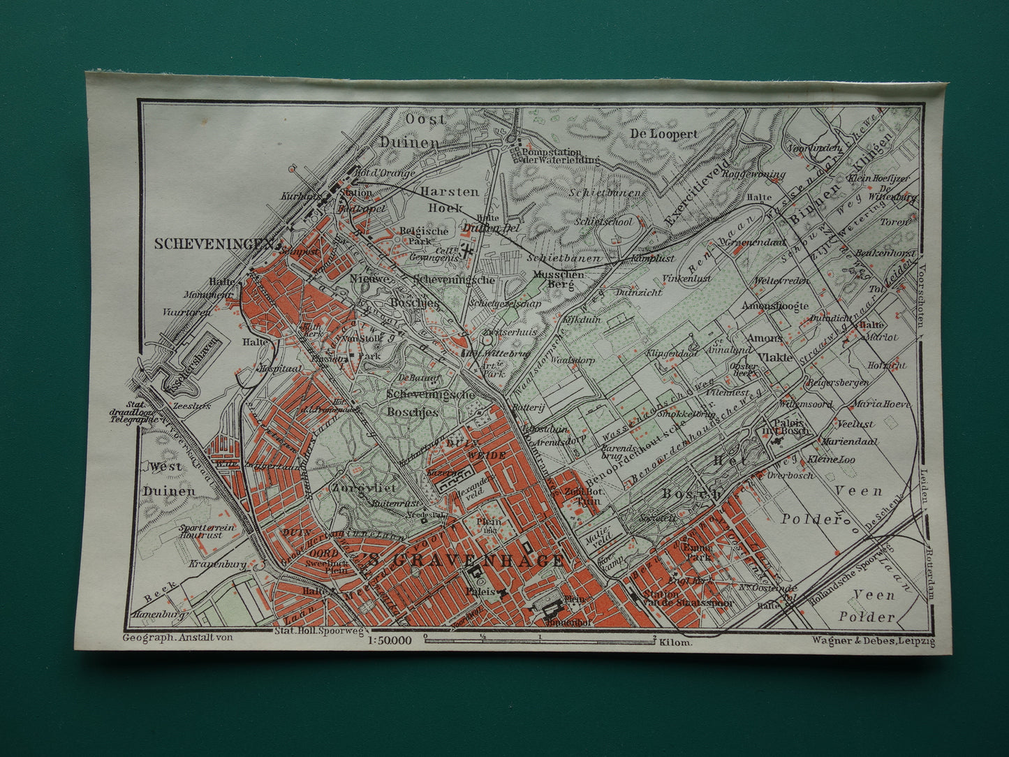 SCHEVENINGEN oude kaart van Scheveningen en Den Haag 1914 kleine originele antieke plattegrond Nederland