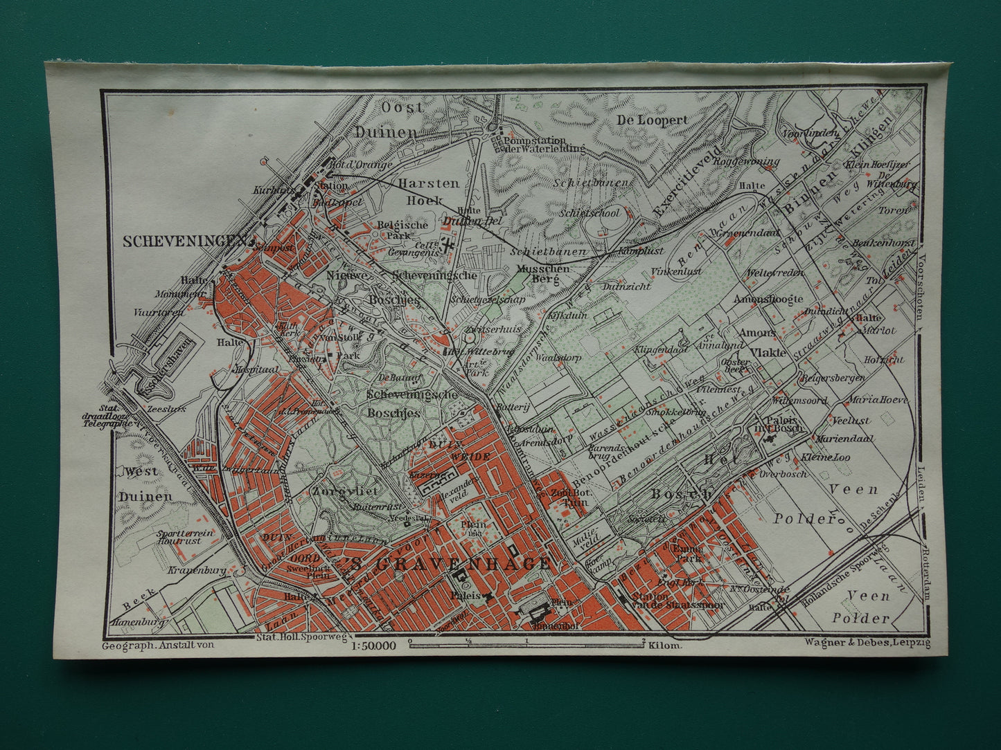 SCHEVENINGEN oude kaart van Scheveningen en Den Haag 1914 kleine originele antieke plattegrond Nederland