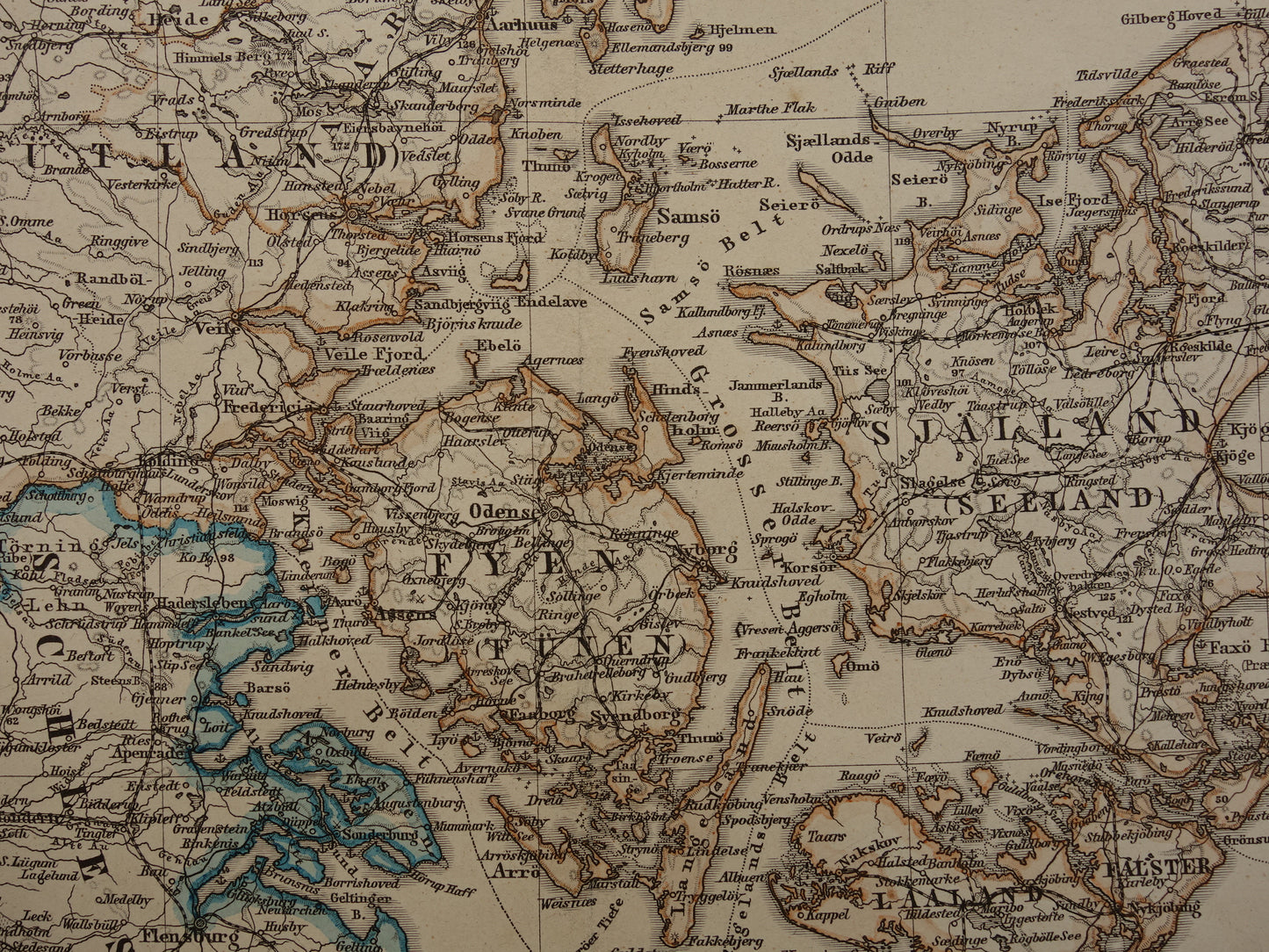 Oude kaart van Denemarken 1886 originele antieke landkaart Kopenhagen Ijsland Groenland vintage kaarten met jaartal