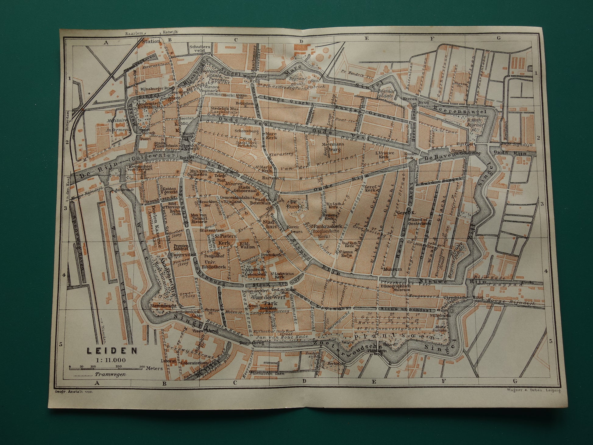 LEIDEN oude kaart van Leiden uit 1914 kleine originele antieke plattegrond