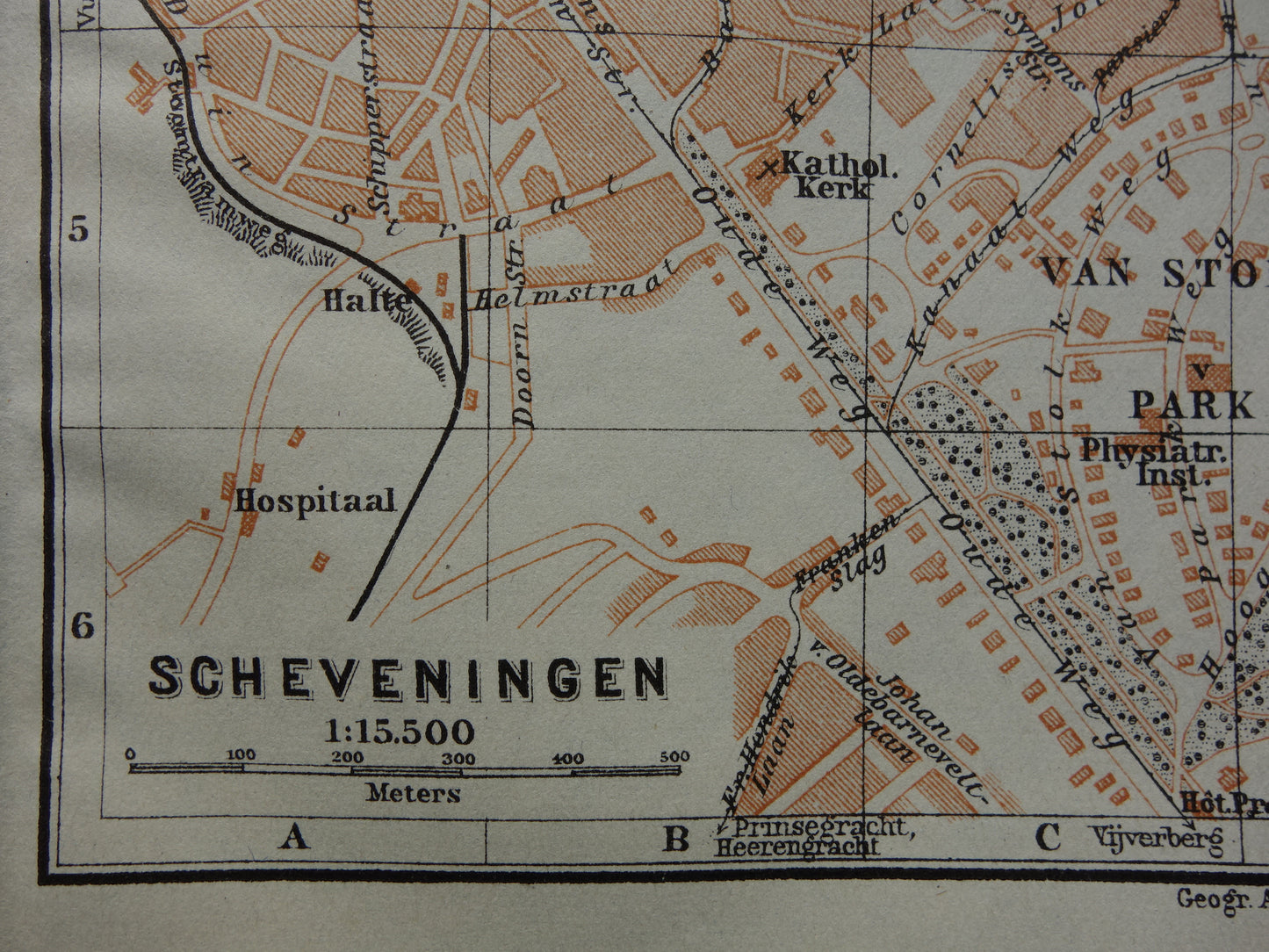 SCHEVENINGEN oude plattegrond van Scheveningen uit 1914 kleine originele antieke kaart Nederland