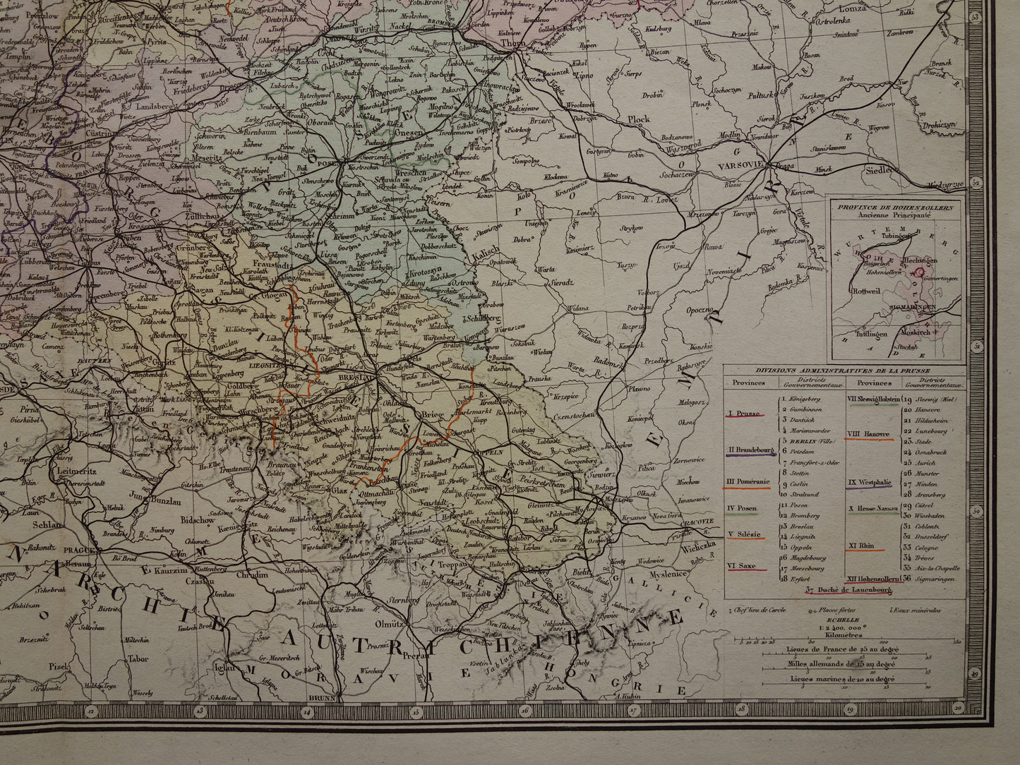 Pruissen grote oude kaart van Duitsland uit 1876 originele antieke handgekleurde landkaart poster