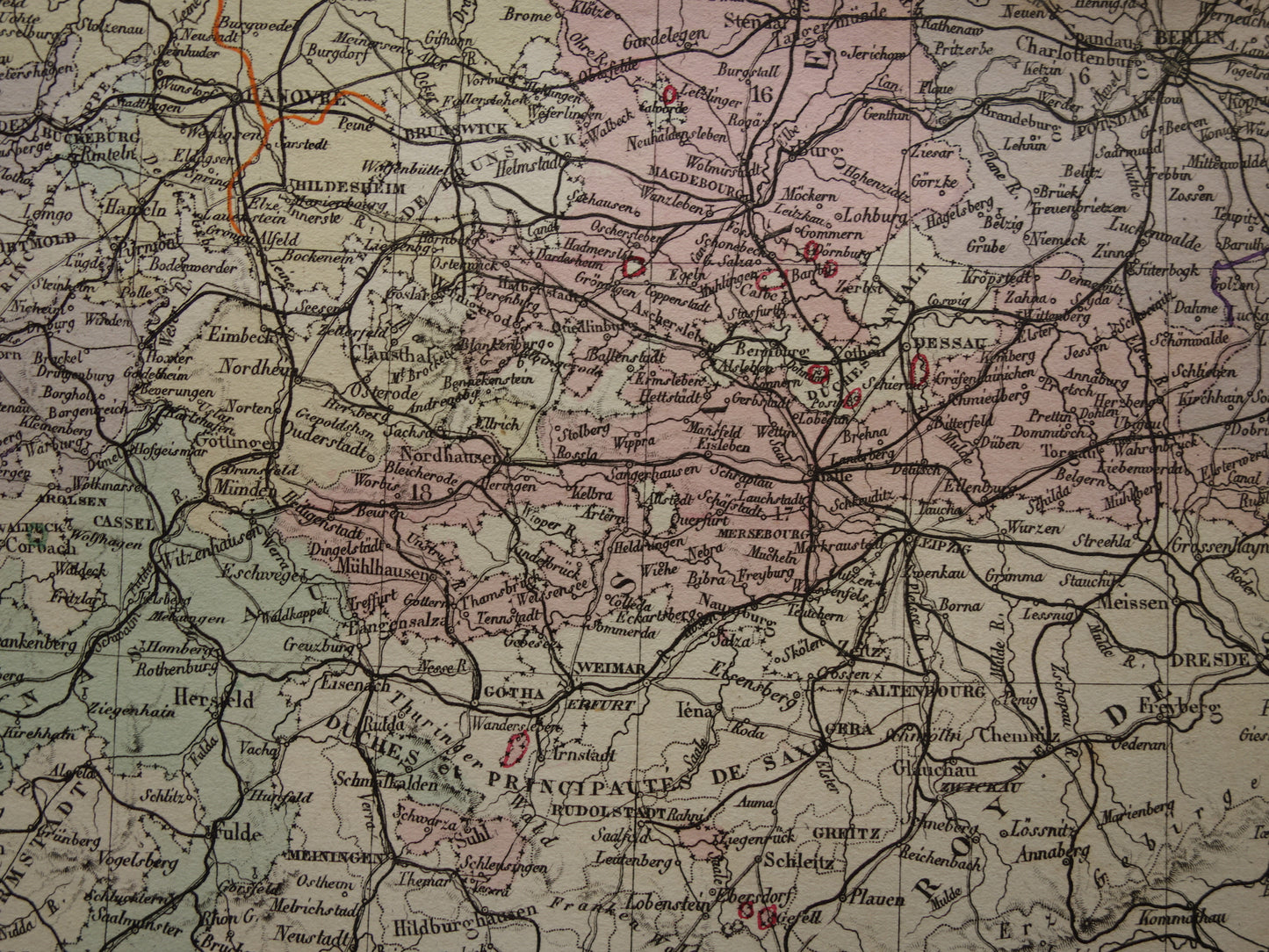 Pruissen grote oude kaart van Duitsland uit 1876 originele antieke handgekleurde landkaart poster