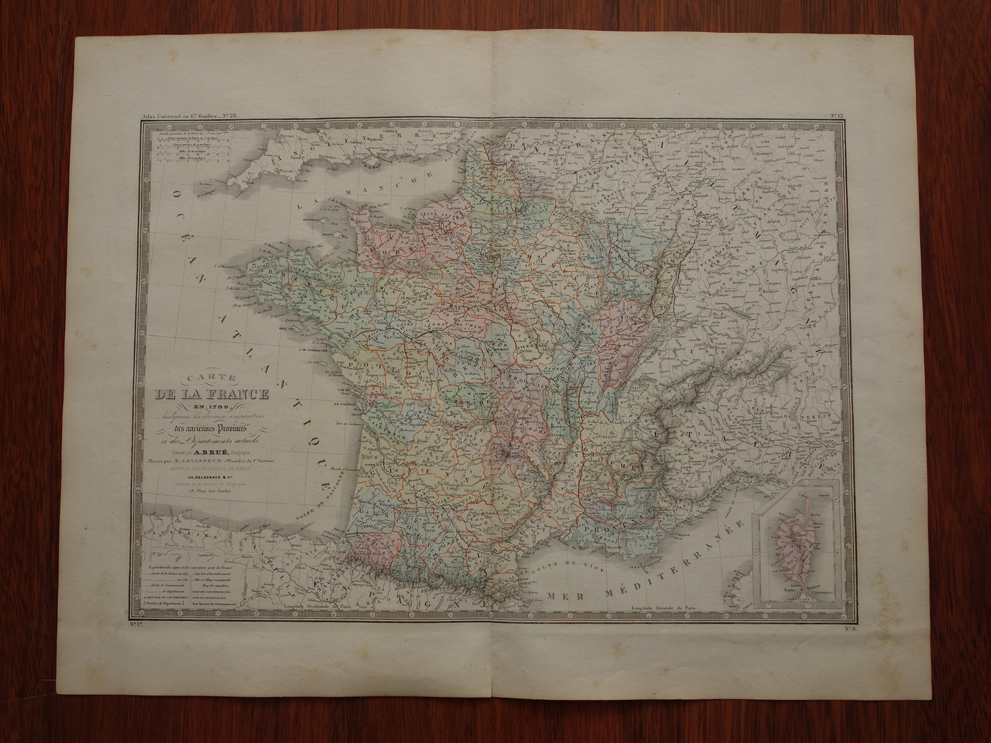 Kaart van Frankrijk in 1789 met oude provincies Antieke grote landkaart start Franse Revolutie