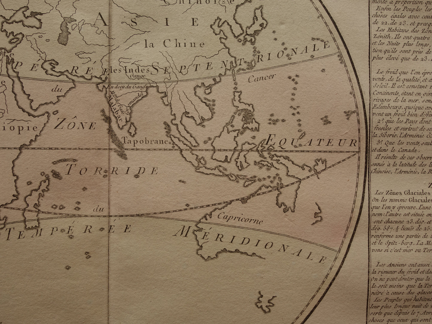 Oude Klimaat Kaart Oostelijk Halfrond uit 1761 Originele Antieke Franse Landkaart Klimaatzones Vintage Wereldkaart