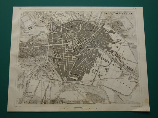 Oude kaart van Berlijn antieke plattegrond 170+ jaar oude gedetailleerde Duits prent uit 1849 originele vintage historische kaarten
