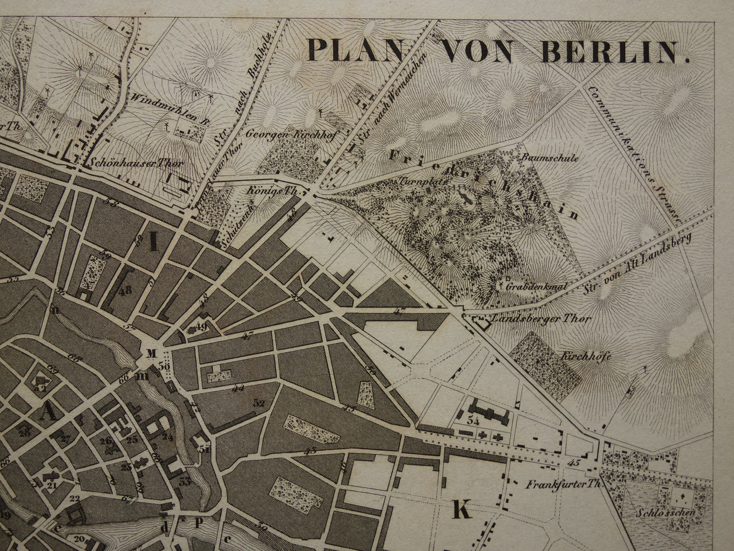 Oude kaart van Berlijn antieke plattegrond 170+ jaar oude gedetailleerde Duits prent uit 1849 originele vintage historische kaarten