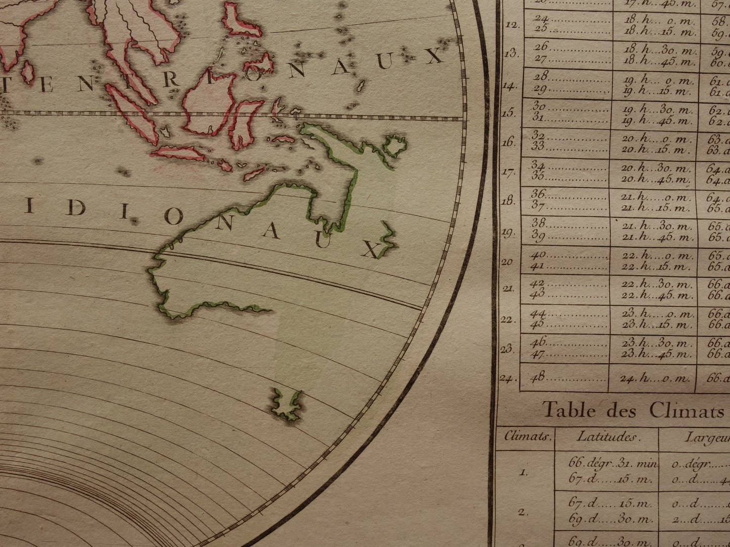 Oude Kaart Oostelijk Halfrond uit 1761 Originele Antieke Franse Landkaart Australië Incompleet Vintage Wereldkaart