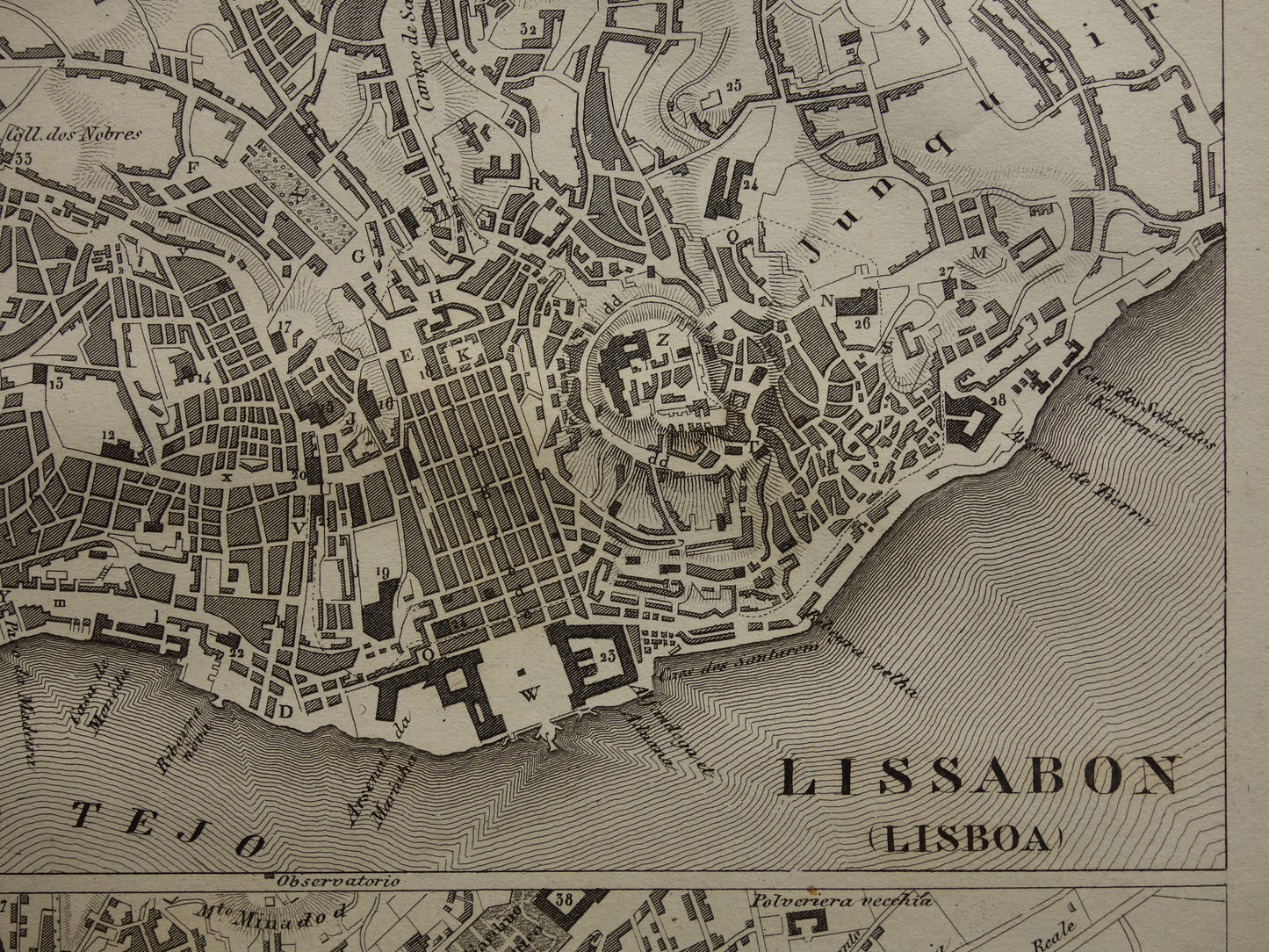 Lissabon en Napels antieke plattegrond 170+ jaar oude kaart van Lisboa Napoli uit 1849 - originele vintage kaarten