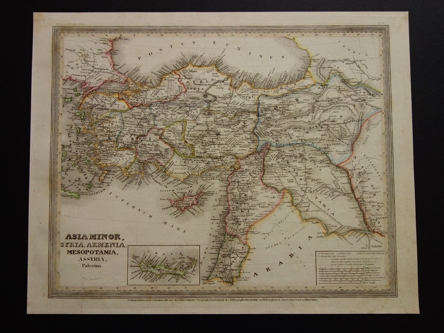 Asia Minor Syria Armenia Mesopotamia Assyria Palestina Meyer's Zeitungs Atlas nr 75