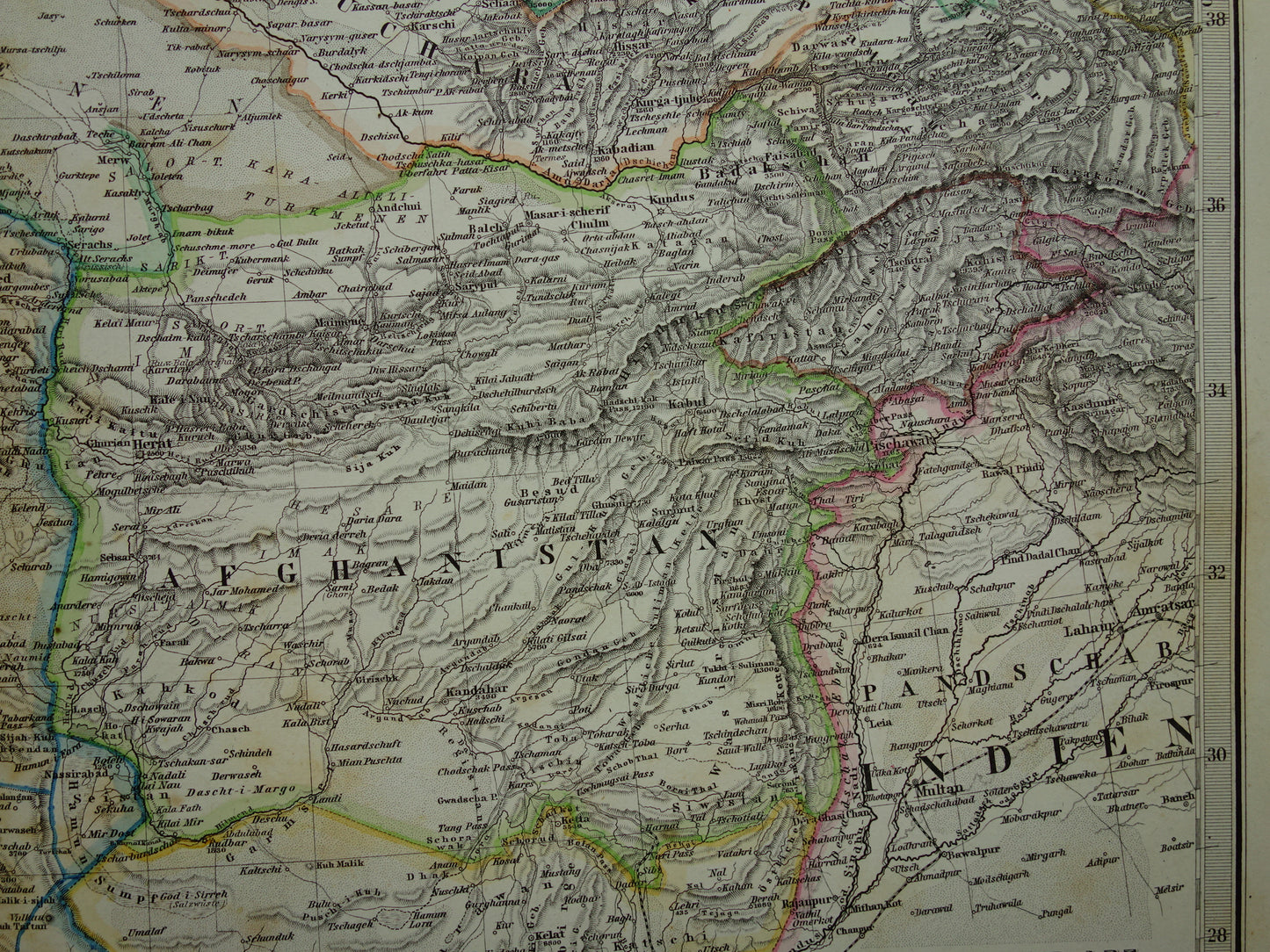 Oude kaart van IRAN uit 1884 Antieke handgekleurde landkaart Perzië Turkmenistan Kaukasus