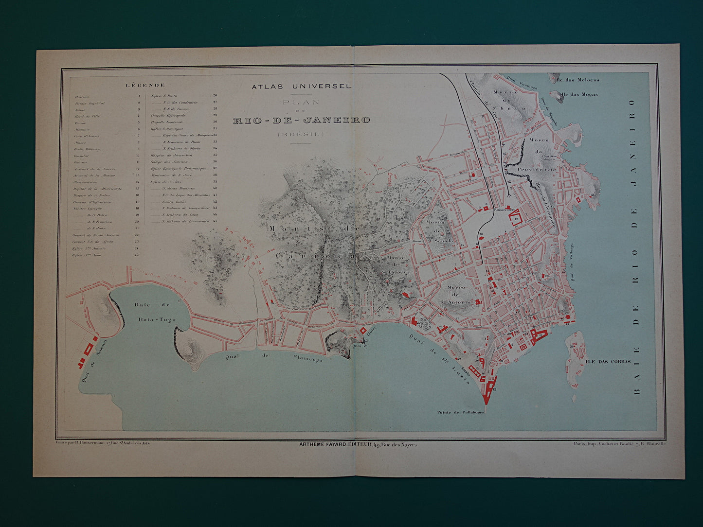 Rio de Janeiro oude kaart van Rio Brazilië uit 1877 originele antieke plattegrond vintage kaarten