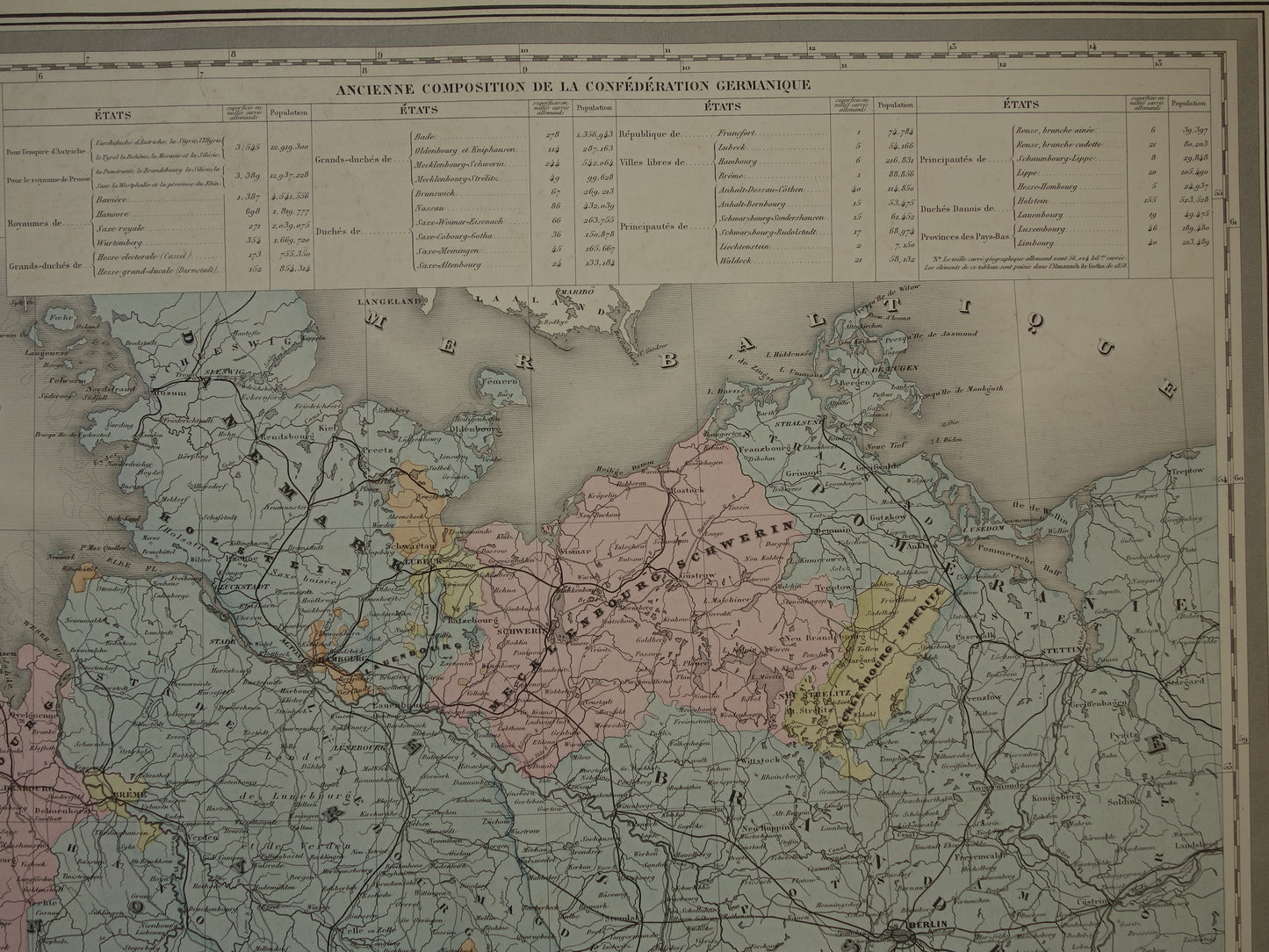 Oude kaart van DUITSLAND Grote landkaart uit 1880 originele antieke handgekleurde kaarten