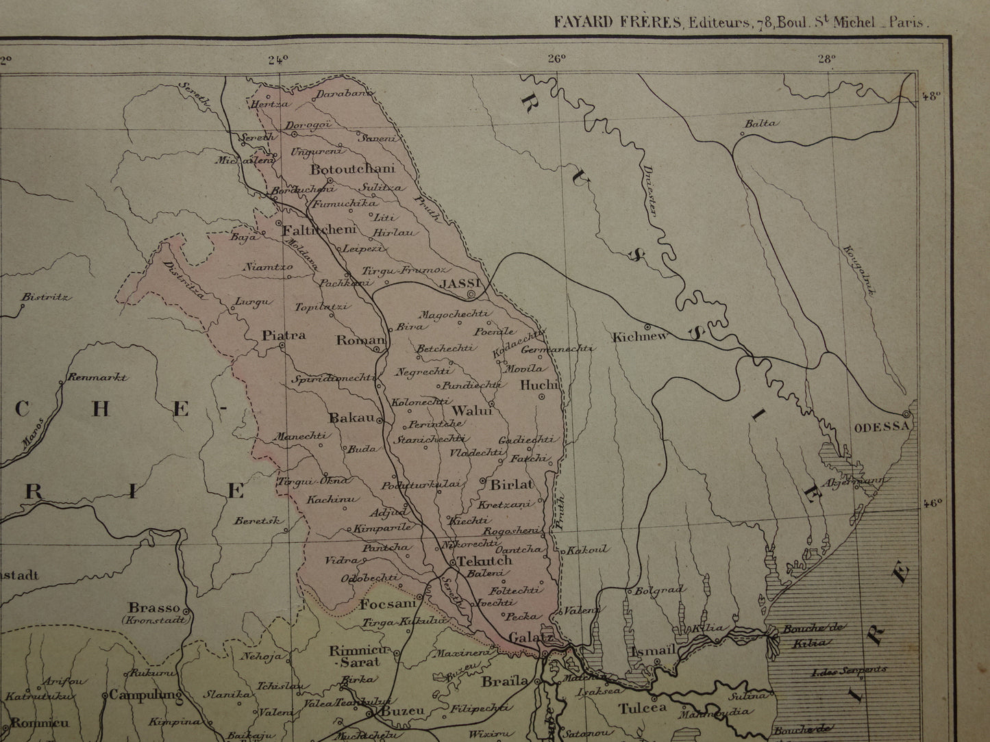 ROEMENIË oude landkaart van Roemenië uit het jaar 1896 origineel handgekleurde antieke kaart historische print Boekarest