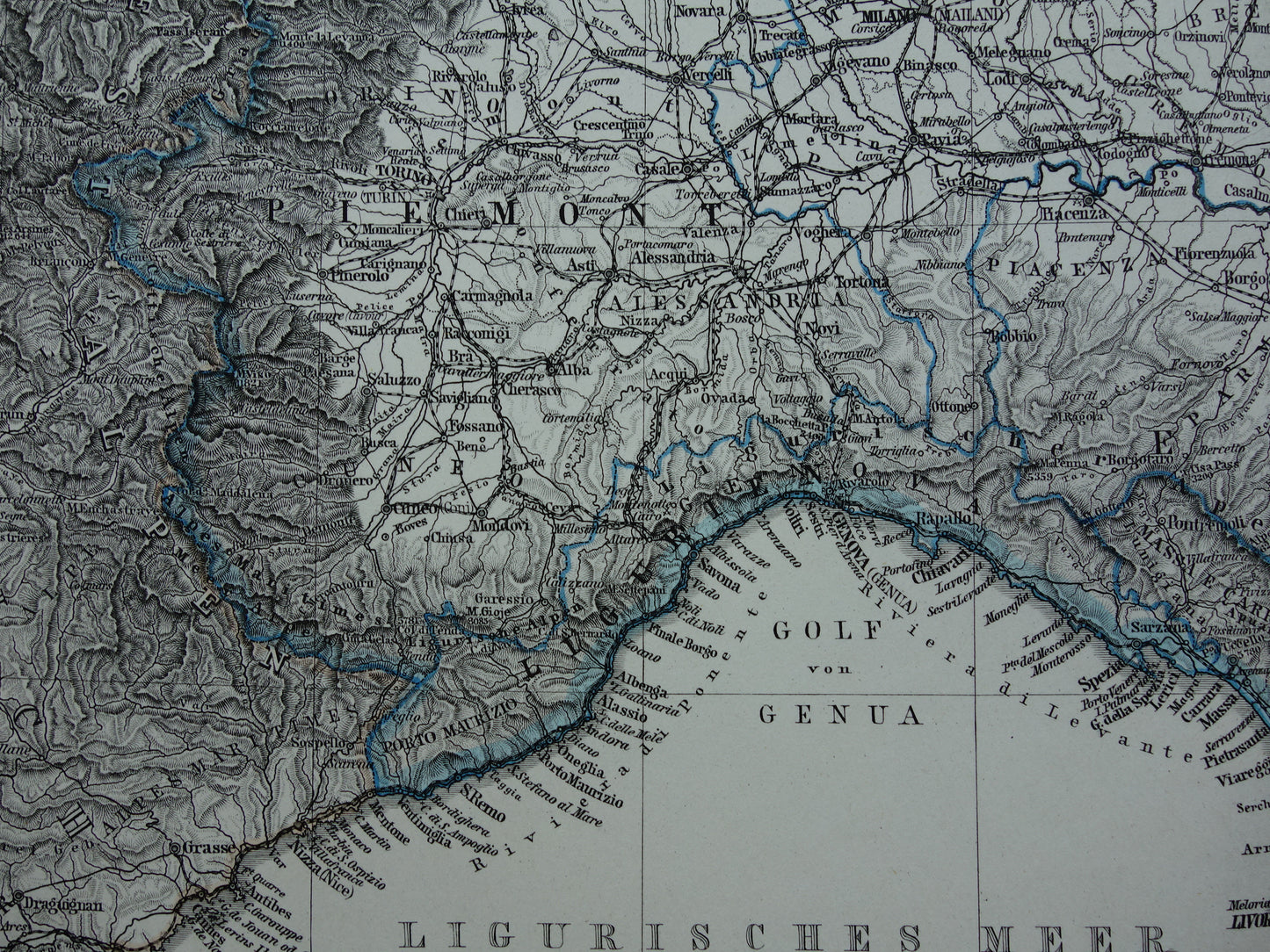 ITALIË oude kaart van Noord-Italië Grote originele antieke landkaart van Noord-Italië in 1879