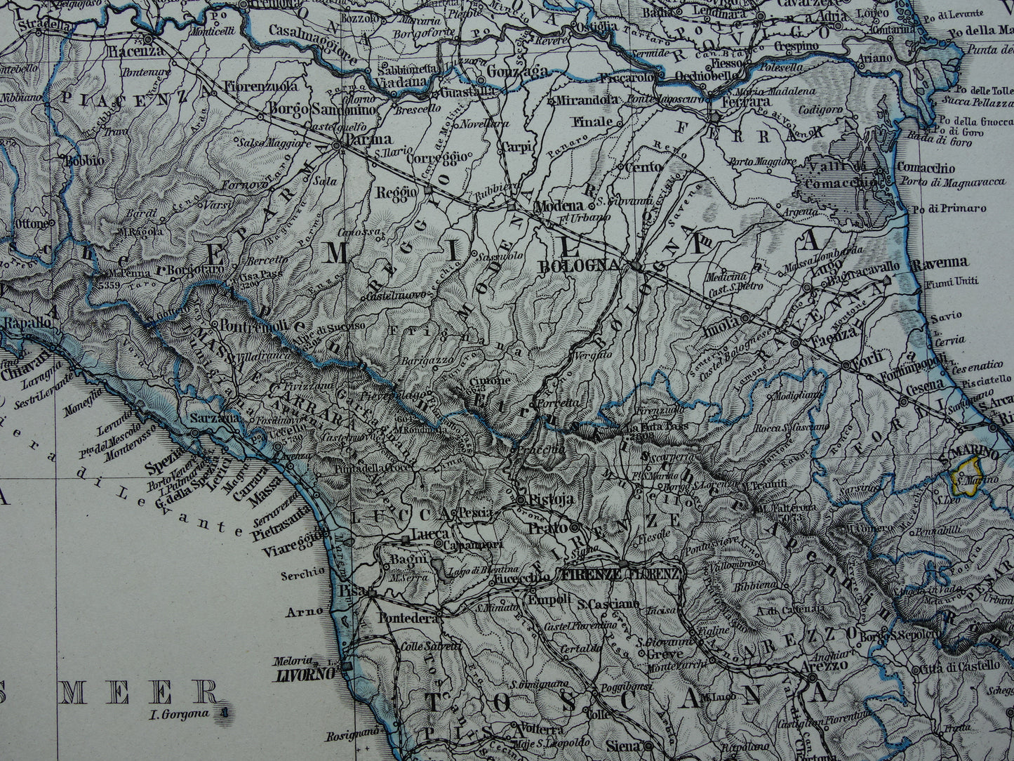 ITALIË oude kaart van Noord-Italië Grote originele antieke landkaart van Noord-Italië in 1879