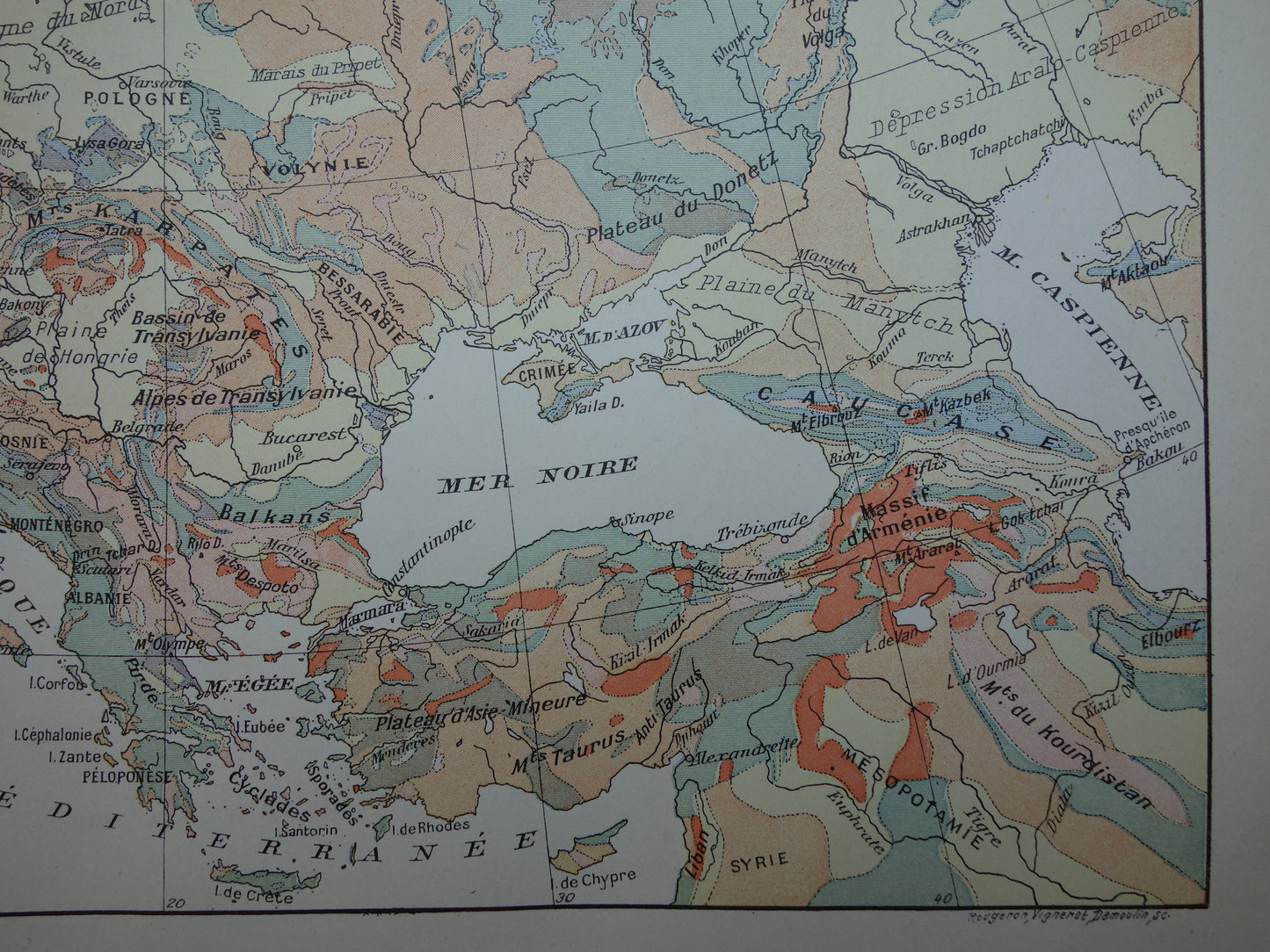 Oude geologische kaart van Europa Originele antieke geologie kaart continent Europa tijdschaal vintage kaarten