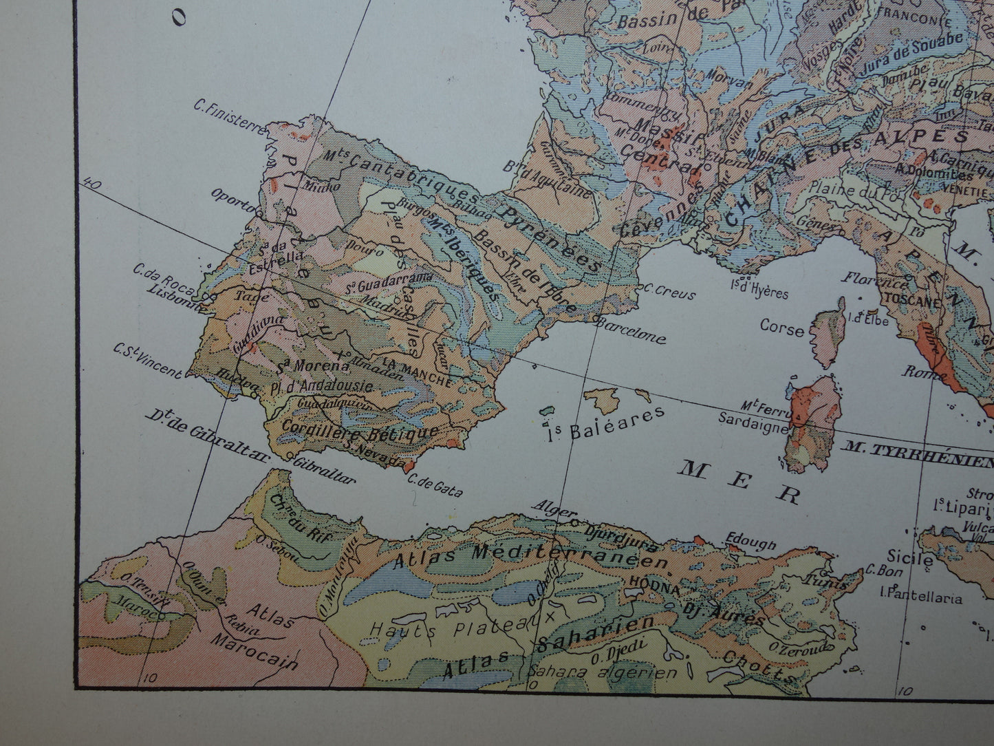 Oude geologische kaart van Europa Originele antieke geologie kaart continent Europa tijdschaal vintage kaarten