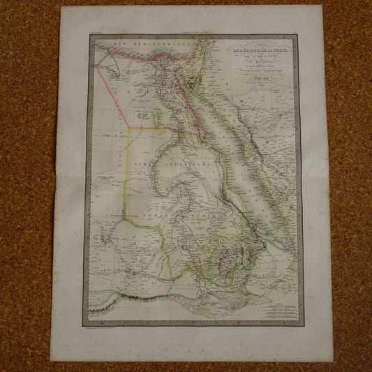 EGYPTE grote oude kaart van Rode Zee regio uit1829 antieke landkaart Sudan, Djibouti, Ethiopië en Saoedi-Arabië met jaartal vintage poster Afrika 