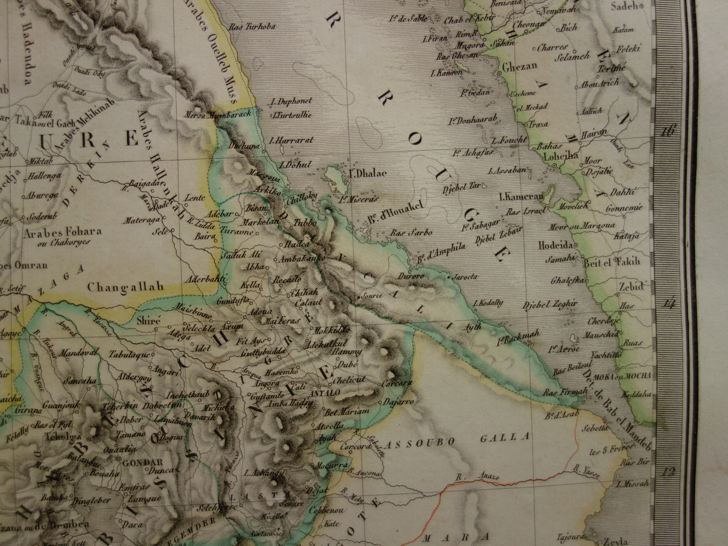 EGYPTE grote oude kaart van Rode Zee regio uit1829 antieke landkaart Sudan, Djibouti, Ethiopië en Saoedi-Arabië met jaartal - vintage poster Afrika