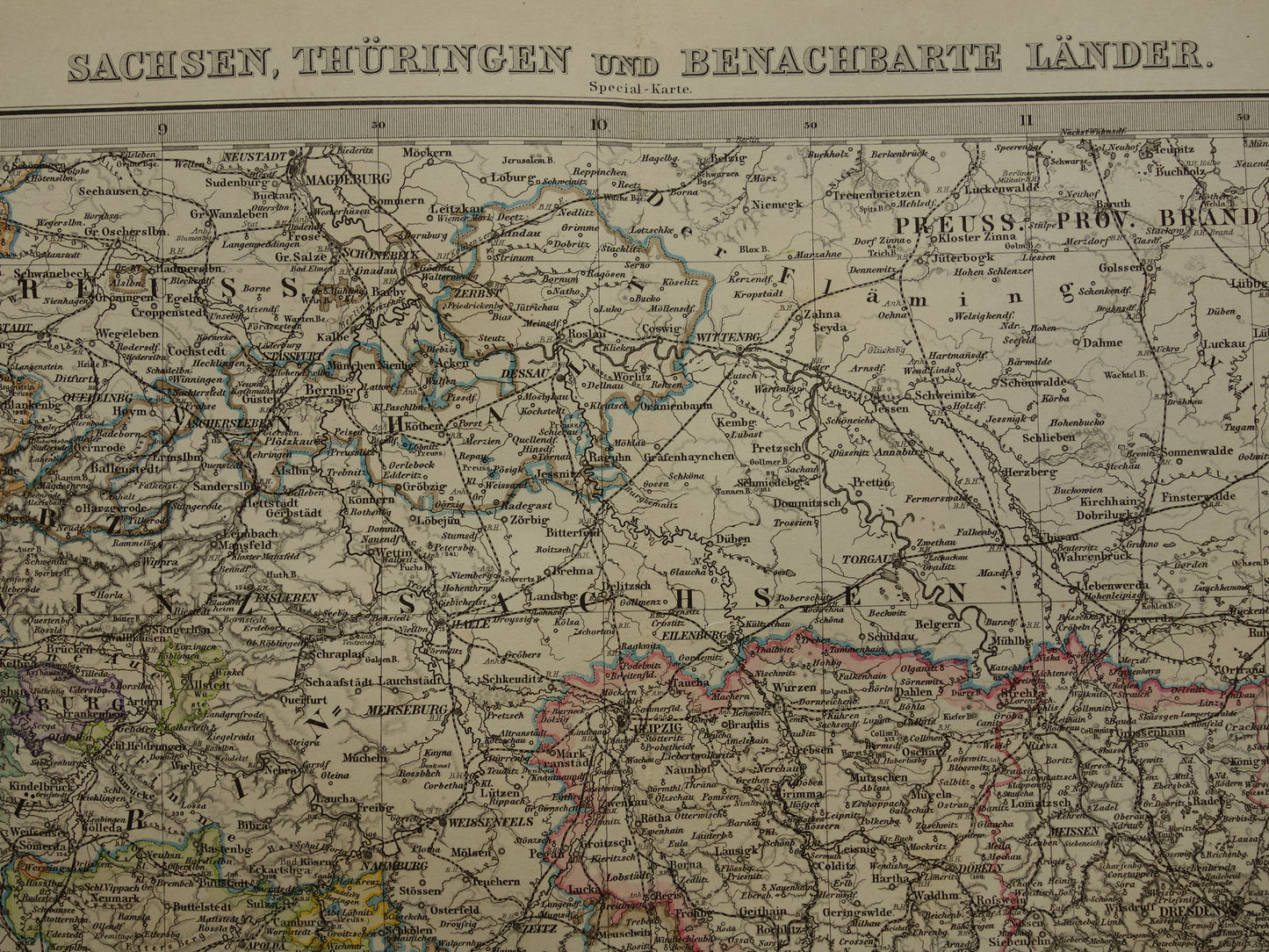 DUITSLAND oude landkaart van Saksen en Thüringen uit 1885 Originele antieke kaart met jaartal historische kaarten Leipzig Dresden