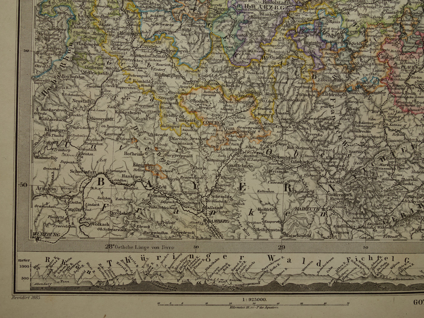DUITSLAND oude landkaart van Saksen en Thüringen uit 1885 Originele antieke kaart met jaartal - historische kaarten Leipzig Dresden
