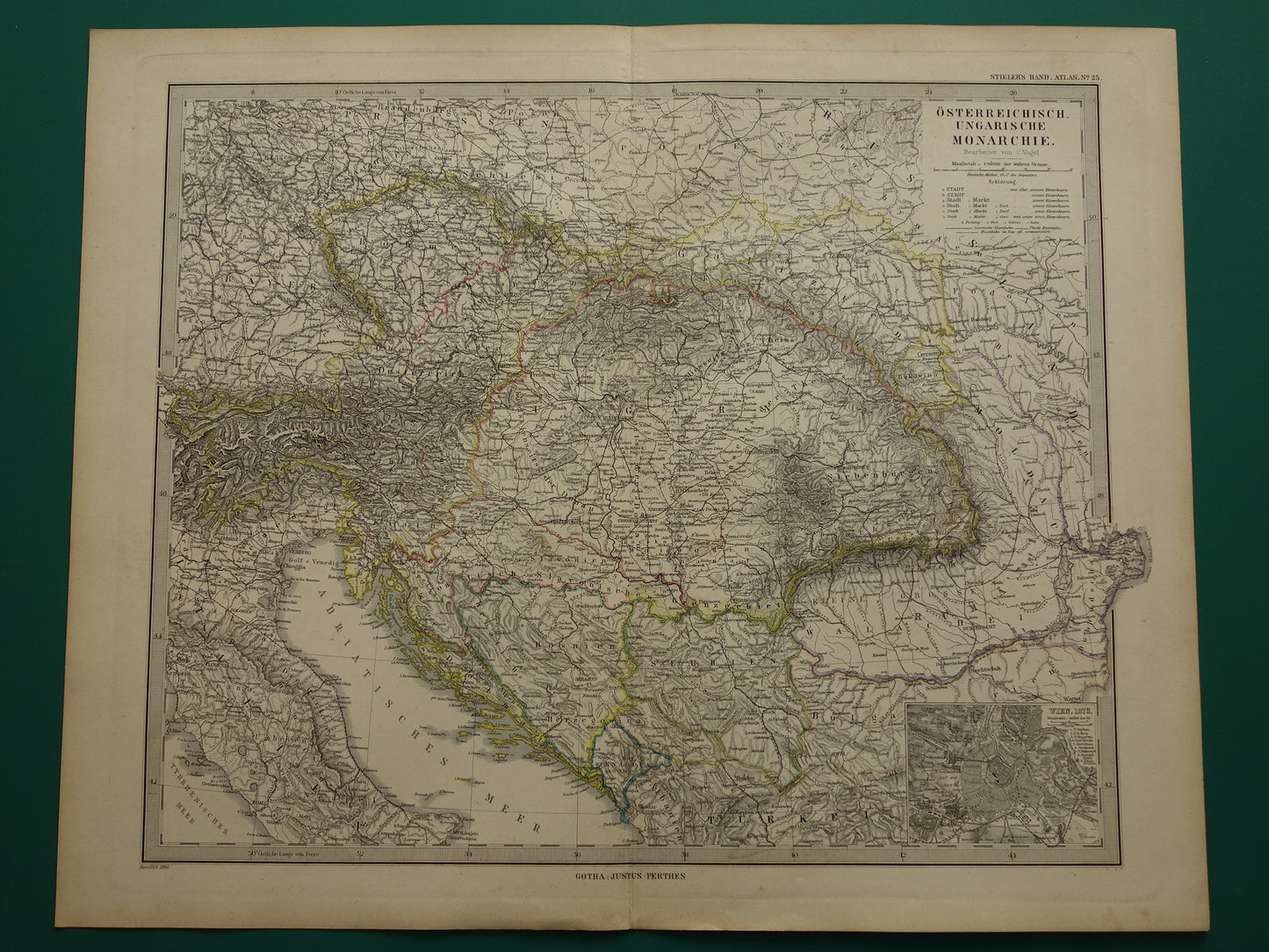 Oude kaart van Oostenrijk Hongarije uit het jaar 1879 gedetailleerde antieke landkaart met jaartal historische kaarten Oostenrijk-Hongarije