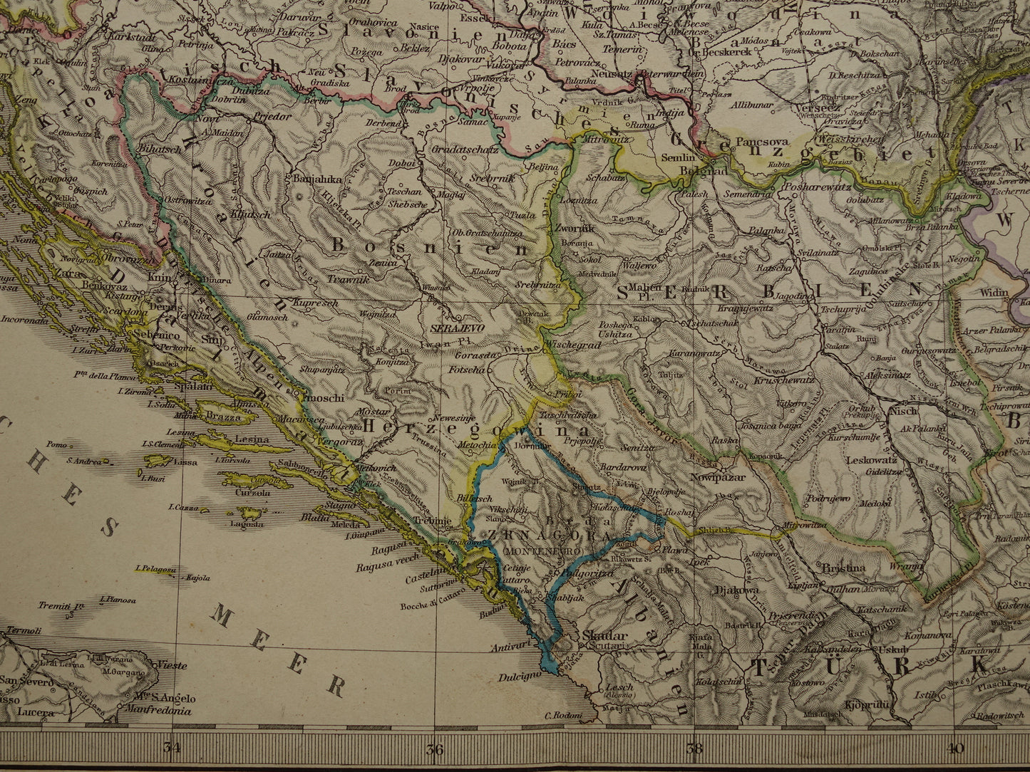 Oude kaart van Oostenrijk Hongarije uit het jaar 1886 gedetailleerde antieke landkaart met jaartal historische kaarten Oostenrijk-Hongarije