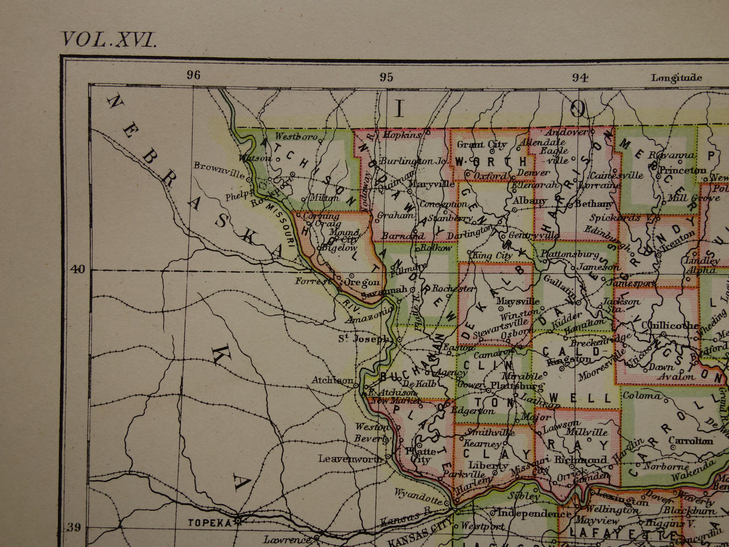 MISSOURI Antieke kaart van de staat Missouri 1883 originele oude kaart Kansas City Saint Louis VS te koop Verenigde Staten